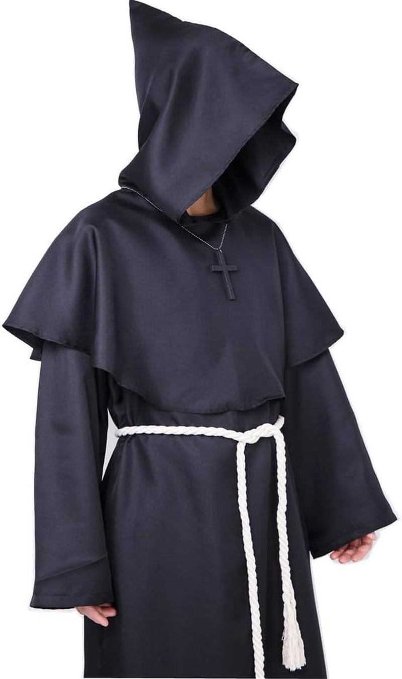 Myir JUN Monk Robe Medieval Friar Monk Priest Hooded Robe Cloak Halloween Tunic Hooded Uniform Monk Costume Cosplay Costume