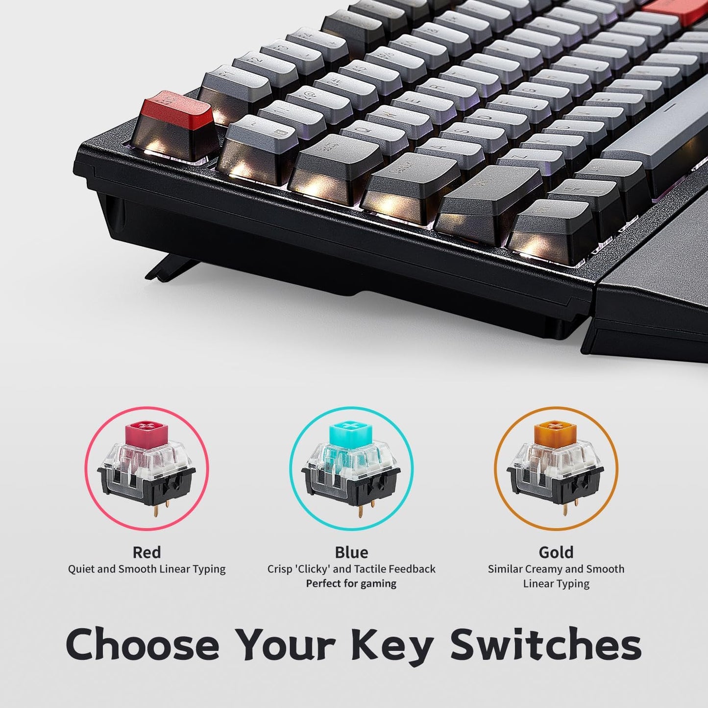 Hexgears Powerblade X5 Wireless Mechanical Gaming Keyboard, Pudding PBT Keycaps, Full Size 108-Key, Kailh Box Switches, N-Key Rollover, Anti-Ghosting, White Backlight, Wrist Rest, 2.4Ghz Wireless