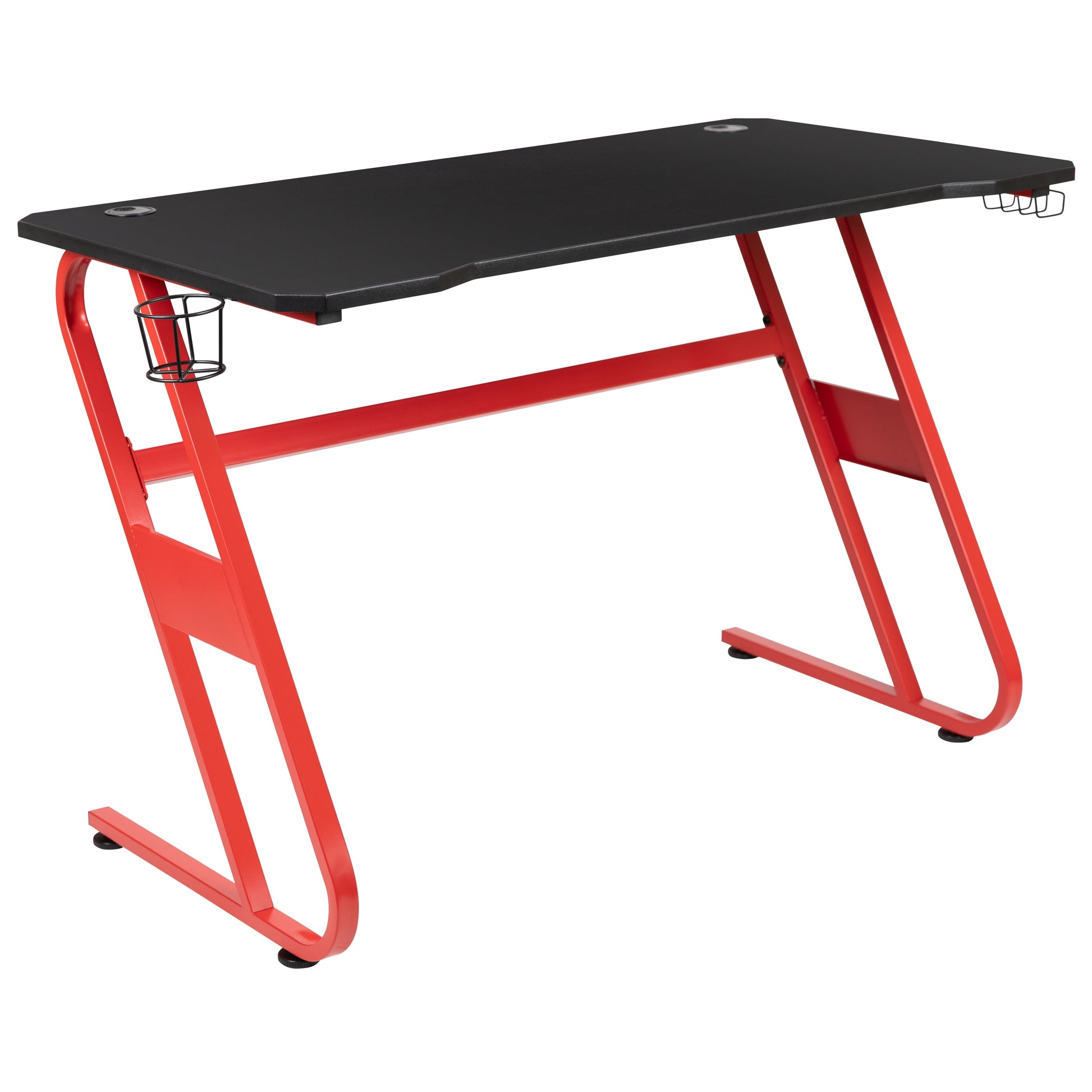 Optis Red Gaming Desk and Black Footrest Reclining Gaming Chair Set with Cup Holder and Headphone Hook