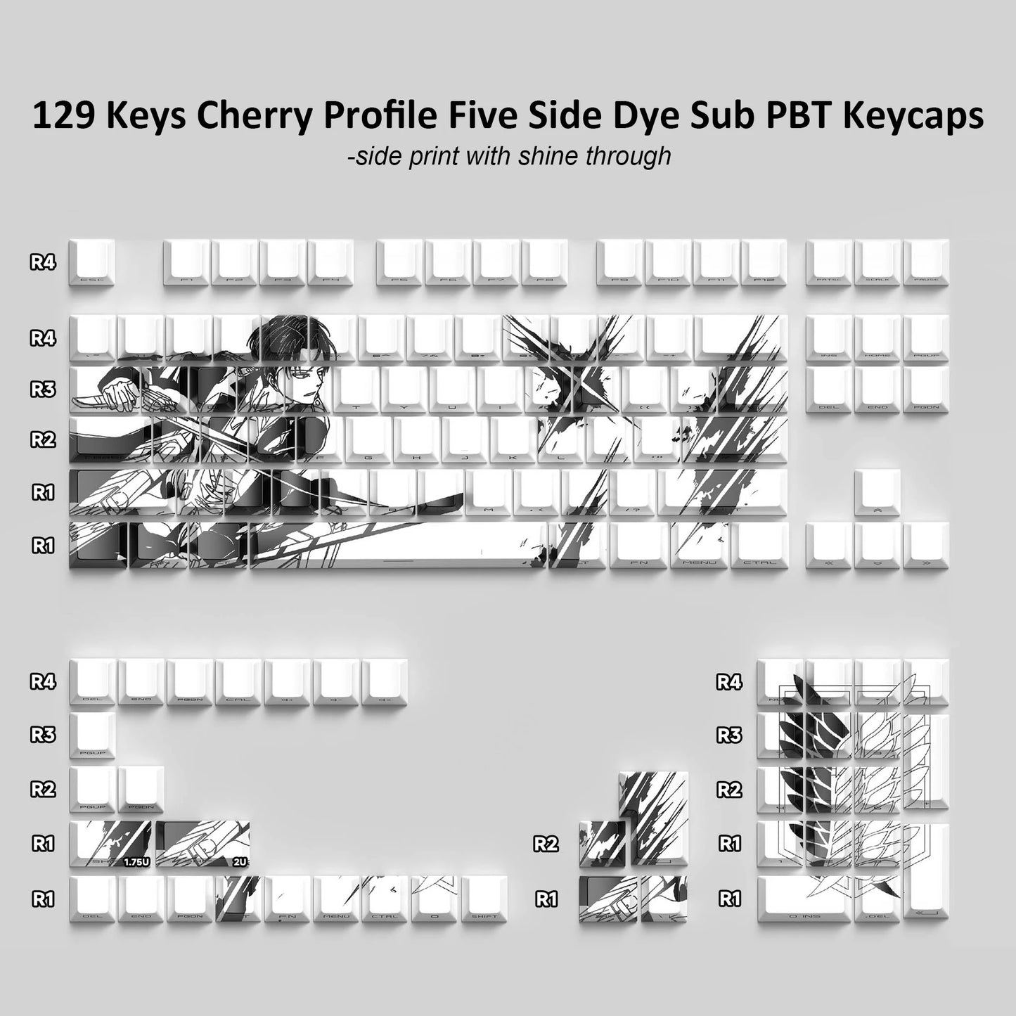 Red Night Side-Lit Shine through Keycaps Dye Sublimation PBT Keycap 129 Keys Cherry Profile for MX Switches Mechanical Keyboard