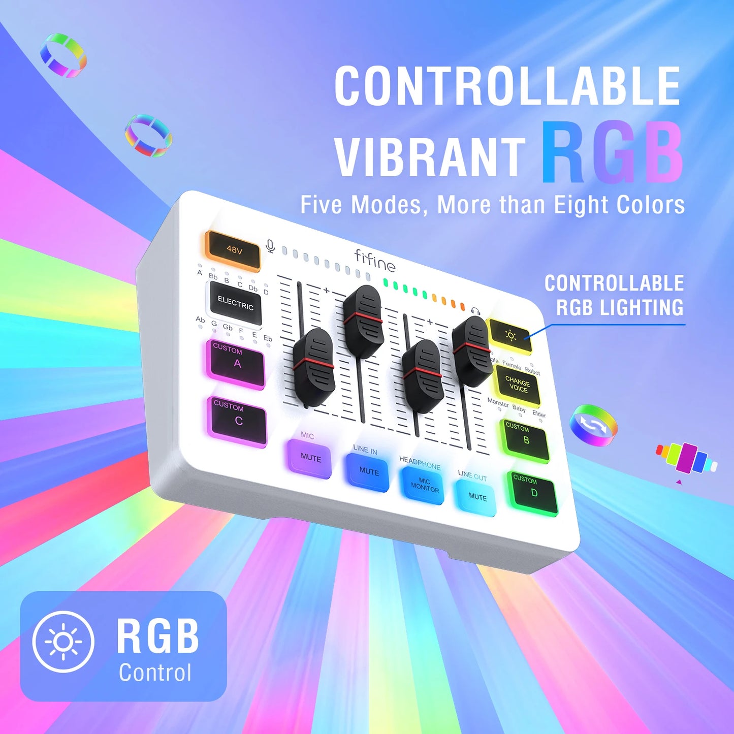 Gaming USB Mixer with 4-Channels/Xlr Microphone Interface/Rgb, Sound Mixer for Game Podcast Streaming Ampligame SC3W