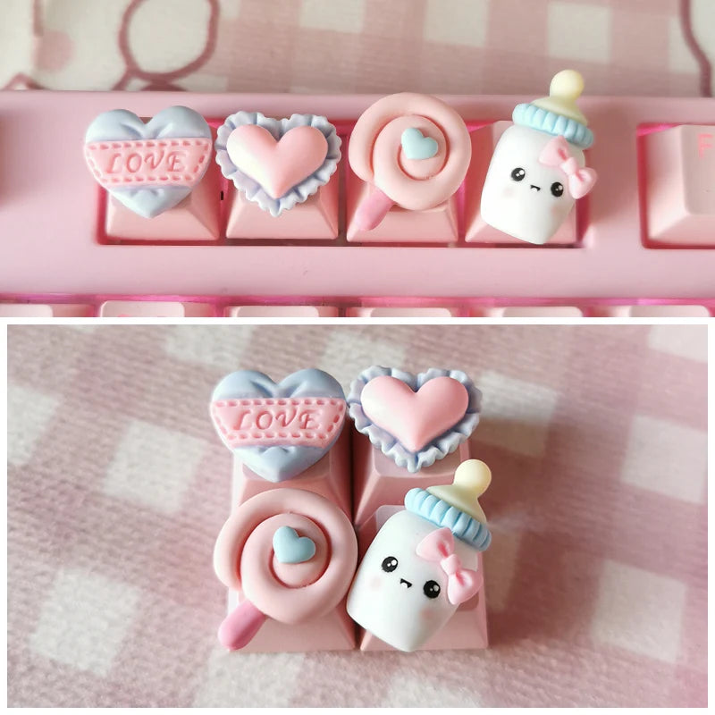 Lovely Cartoon Keycap Handmade Space Keycap Shift Backspace Enter Tab Supplement Combination Keycaps for DIY Mechanical Keyboard