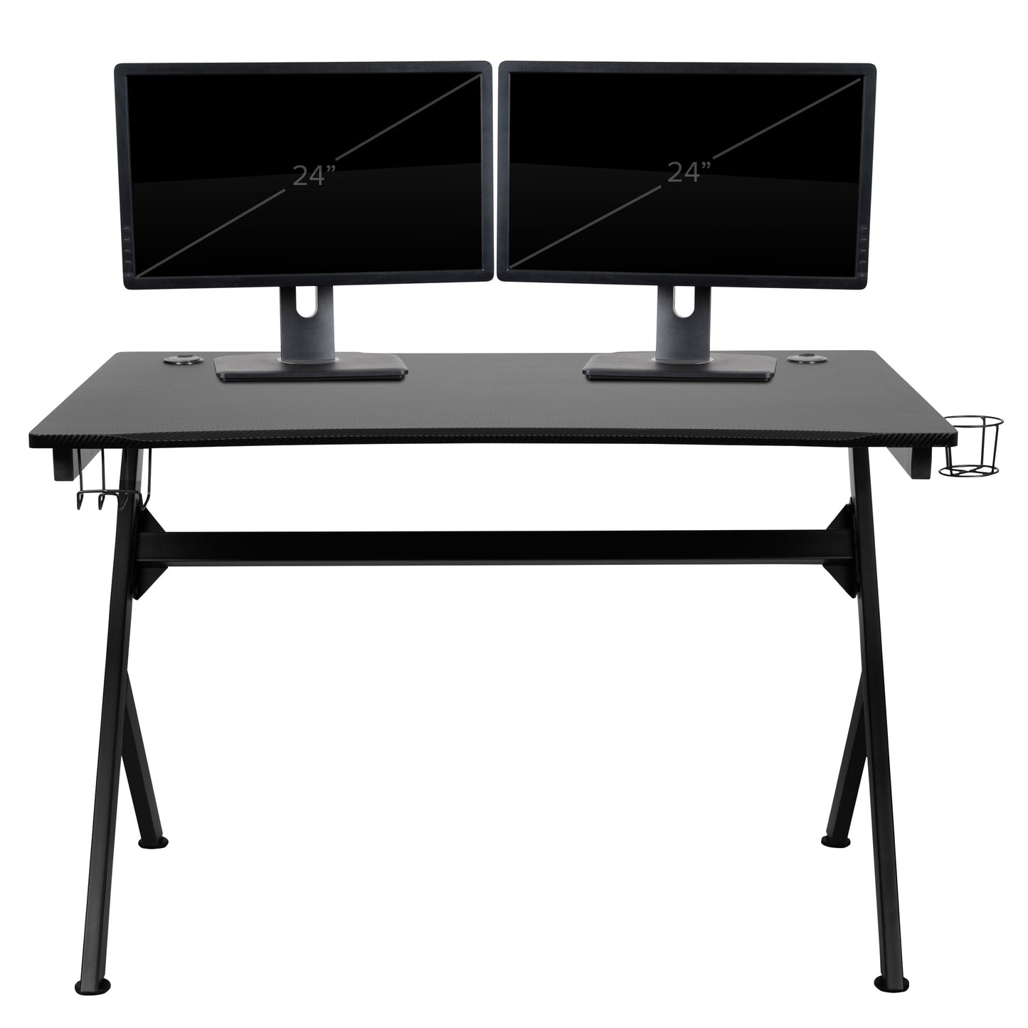 Emma + Oliver Black Computer Table Gaming Desk - Headphone Holder and 2 Cable Management Holes