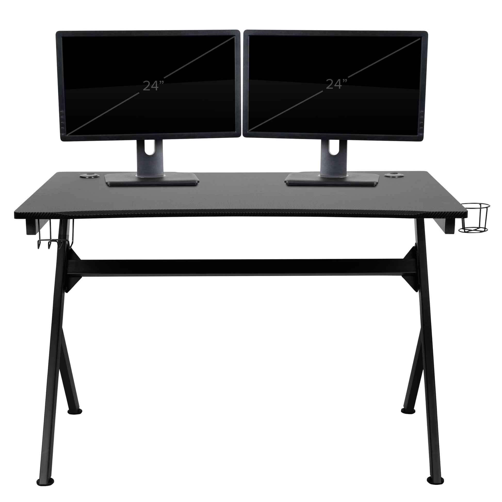 Emma + Oliver Black Computer Table Gaming Desk - Headphone Holder and 2 Cable Management Holes