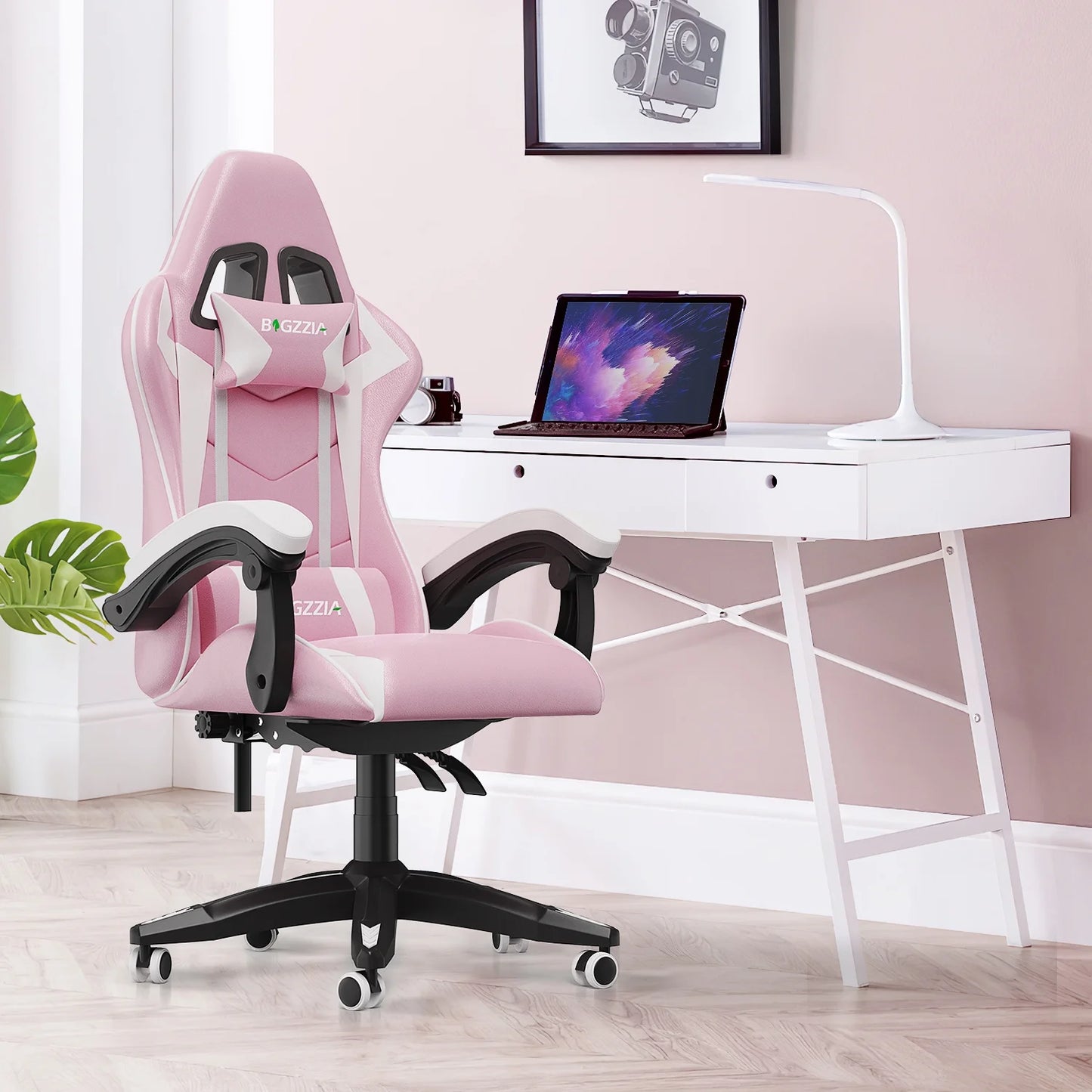 Gaming Chair, Ergonomic Game Chair with Headrest & Lumbar Pillow, Pink