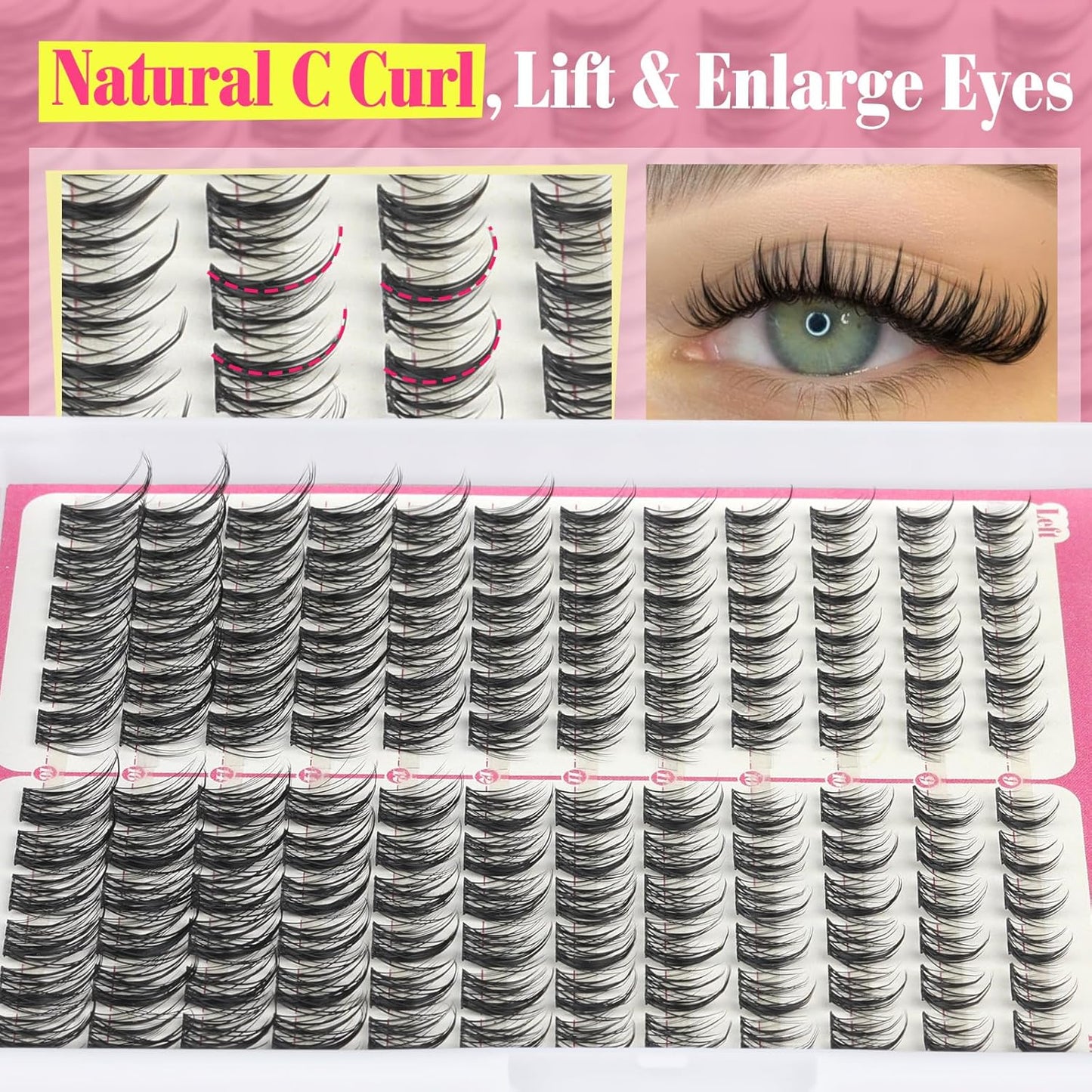 Yawamica Eyelash Clusters Manga Lashes Extension 9-16Mm Wispy Lash Clusters C Curl Individual Lashes 144 Pcs Spiky Cluster Eyelash Extensions Natural Cluster Lashes Waterproof DIY Anime Lash