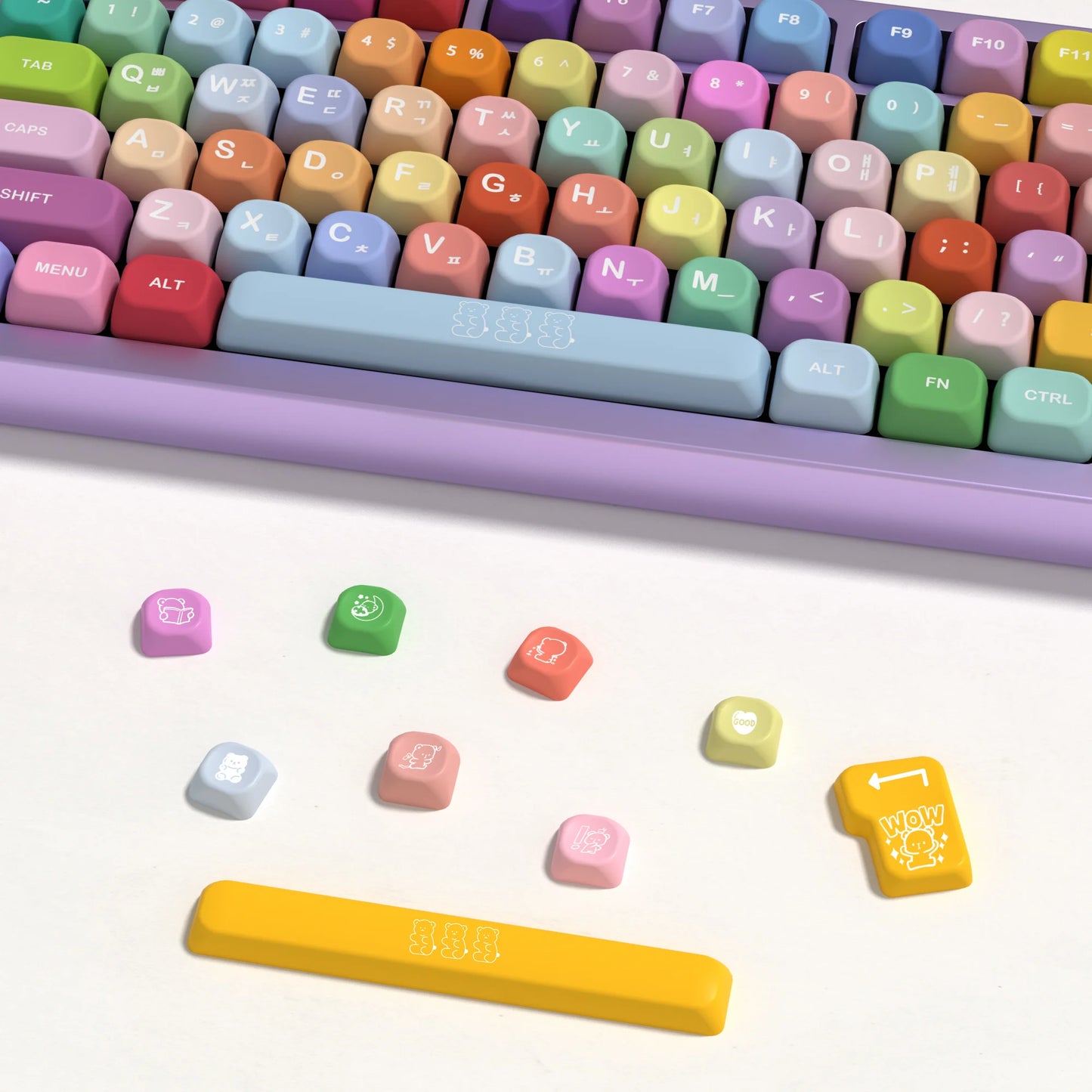 KOA Profile Gummy Bears Keycap PBT Custom Korean Keycaps for Mechanical Keyboard Game Cute 141 Keys Caps ISO 7U Space Bar
