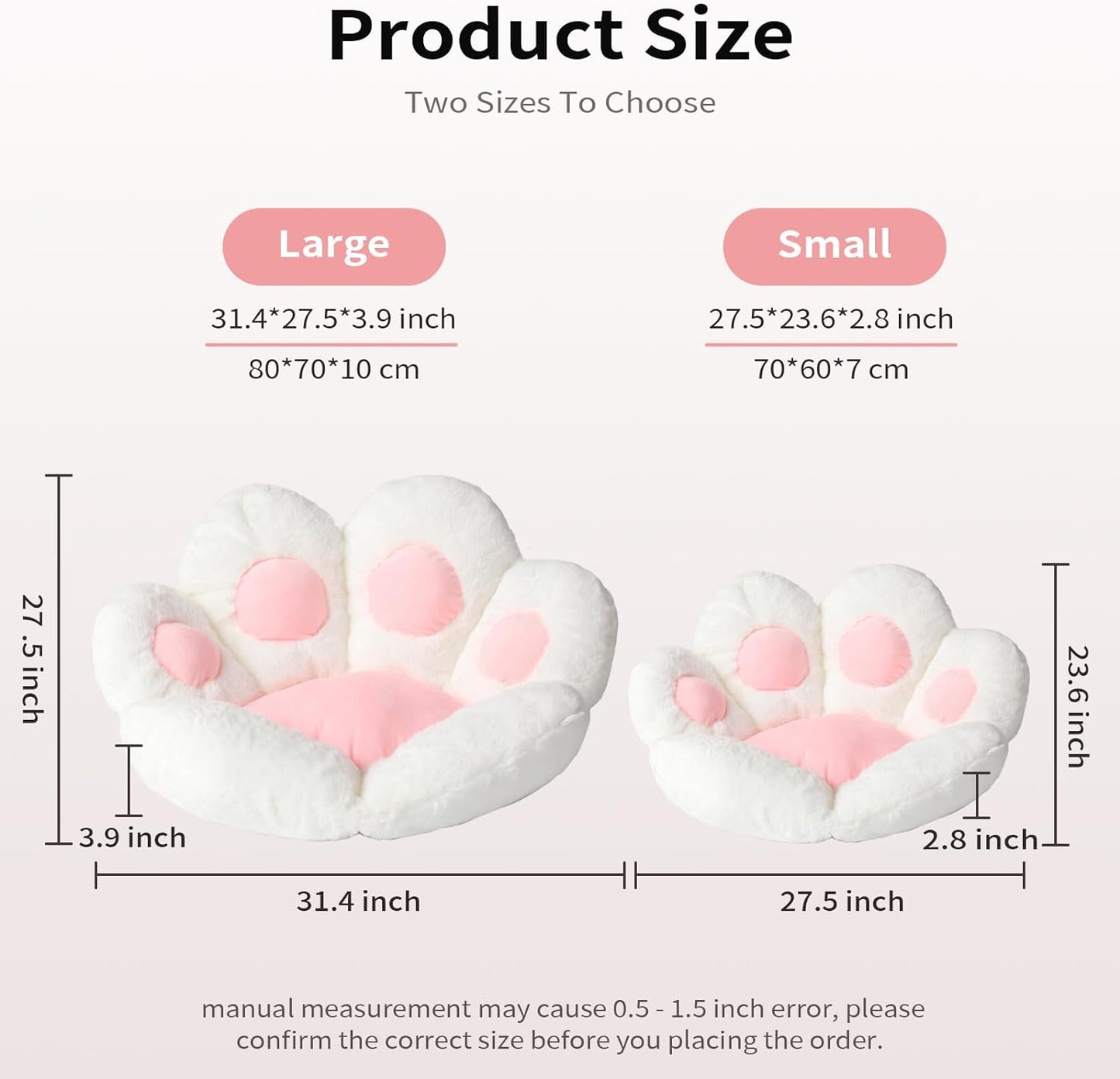 Ditucu Cat Paw Cushion Kawaii Chair Cushions 31.4 X 27.5 Inch Cute Stuff Seat Pad Comfy Lazy Sofa Office Floor Pillow for Gaming Chairs Room Decor White