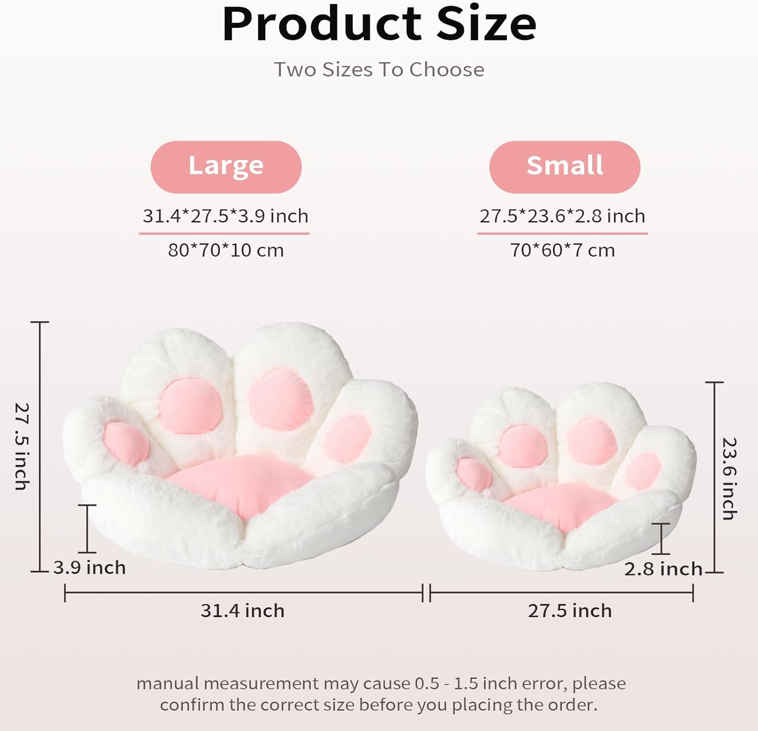 Ditucu Cat Paw Cushion Kawaii Chair Cushions 31.4 X 27.5 Inch Cute Stuff Seat Pad Comfy Lazy Sofa Office Floor Pillow for Gaming Chairs Room Decor White
