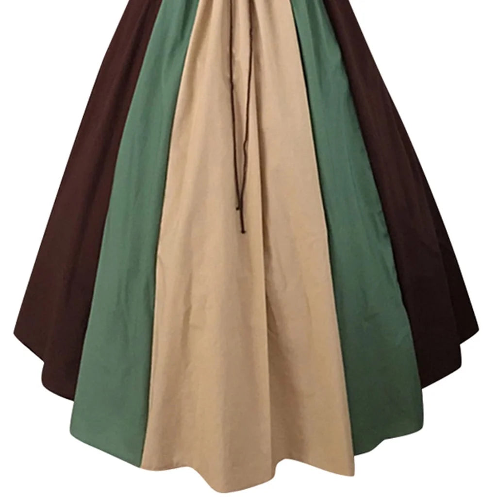 Womens Renaissance Medieval Costume Dress Vintage Gothic Patchwork Ball Gown Regency Dresses Gothic Steampunk Dress Lace Neck Dress Coffee_A S