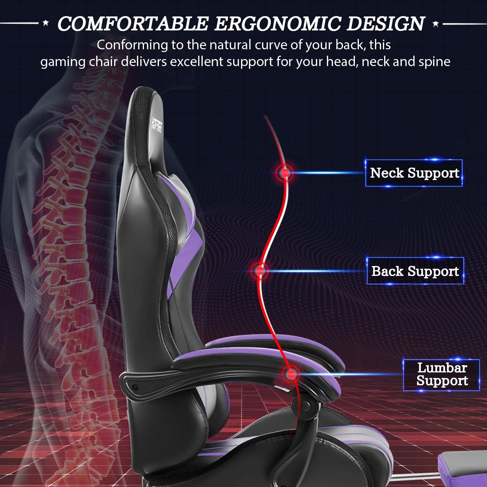 Gaming Chair with Massage PU Leather Office Chair with Footrest and LED Light Ergonomic Gamer Chair Lumbar Support Adjustable Headrest High Back Computer Chair for Home Office