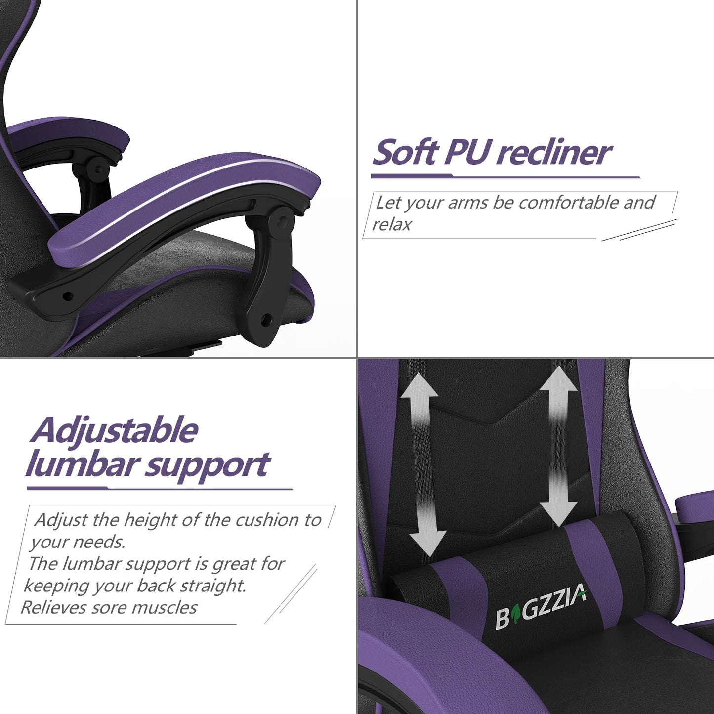 High-Back Gaming Chair PC Office Chair Computer Racing Chair PU Desk Task Chair Ergonomic Executive Swivel Rolling Chair with Lumbar Support for Back Pain Women, Men (Purple)