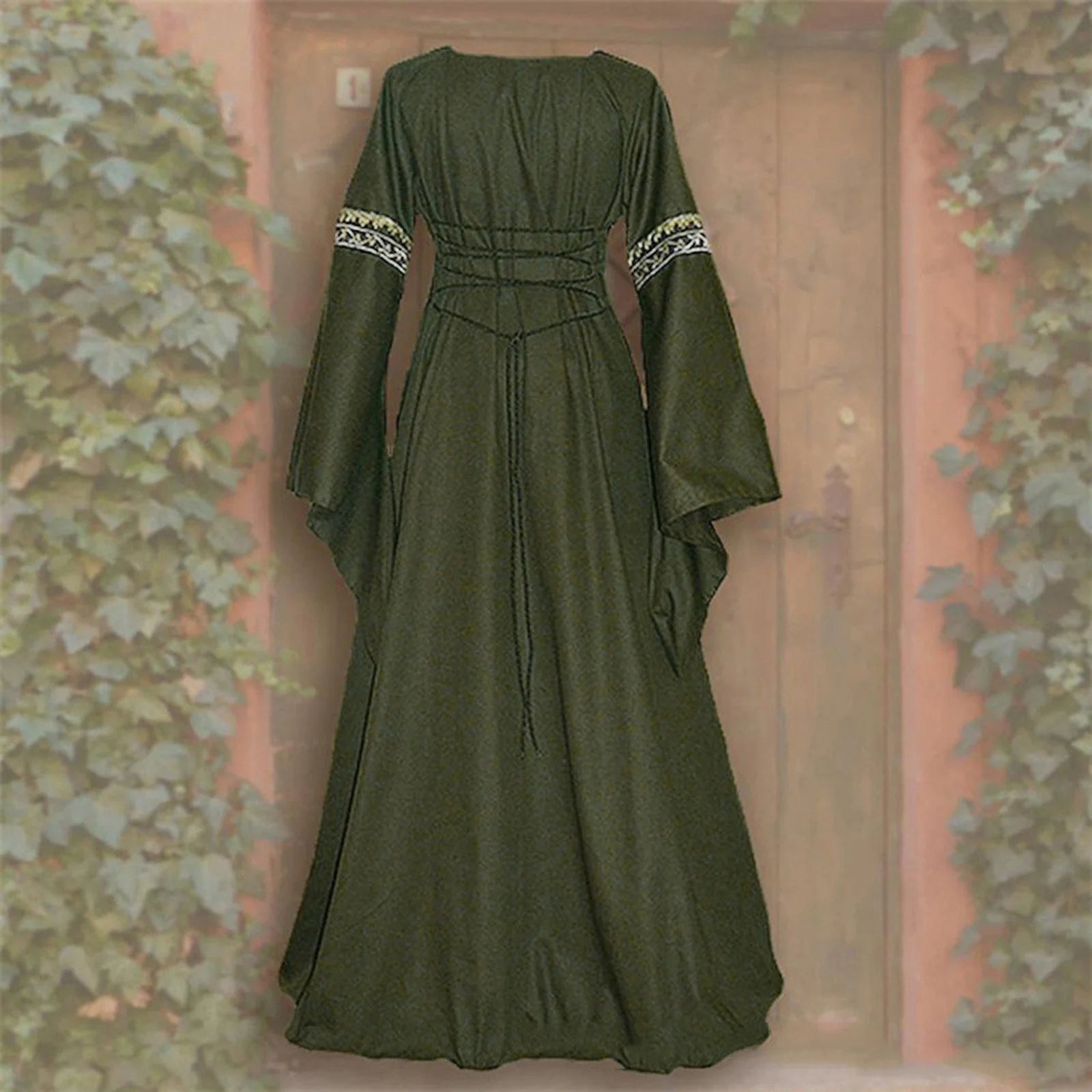 Chemise Renaissance Dress for Women Flared Sleeve Gothic Gowns with Lace up Bandage Medieval Contrast Color Dress