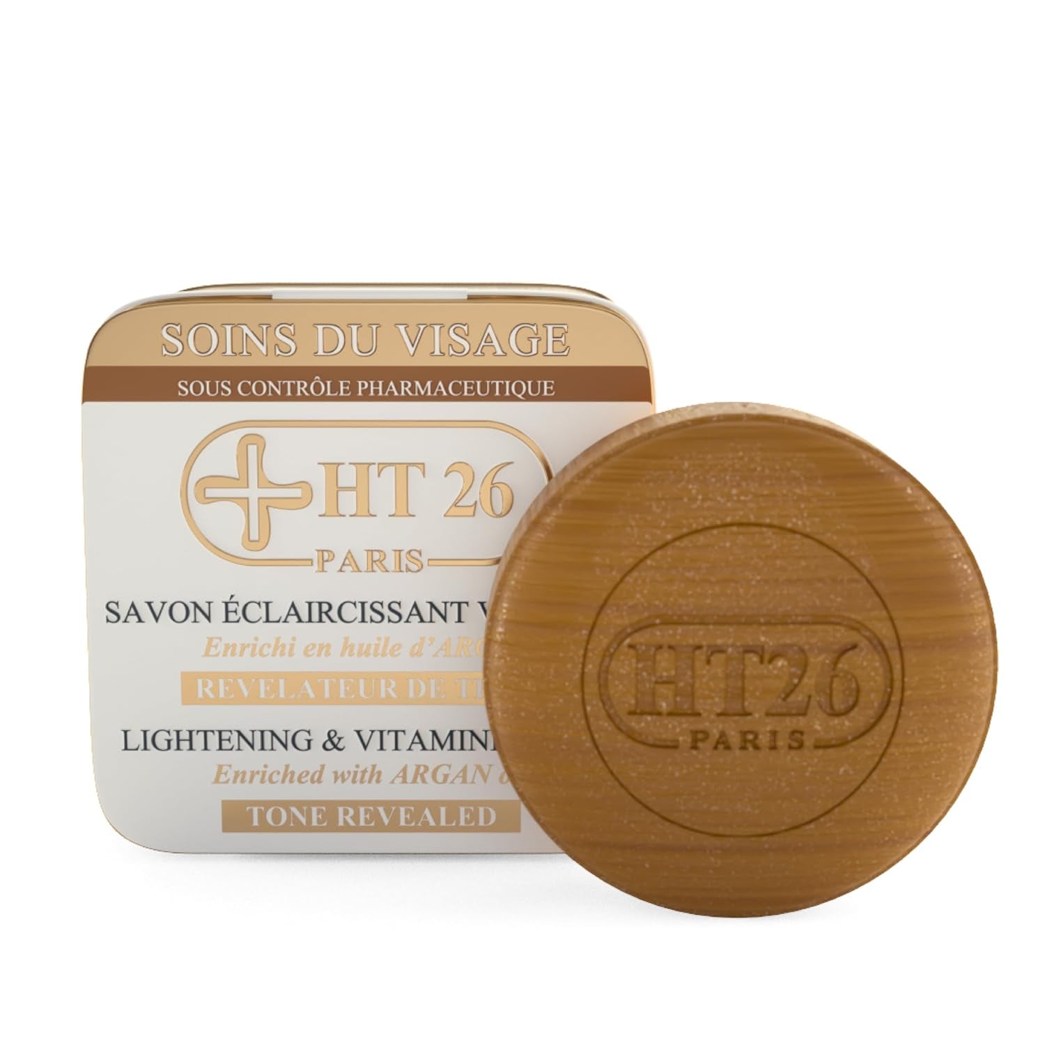 HT26 Lightening Gold and Argan Oil Soap for Melanin Rich Skin - Luxurious Rejuvenating Soap for Radiant Skin - Cleansing Gold & Argan Bar Soap - Skin Care for Women of Color - 150G