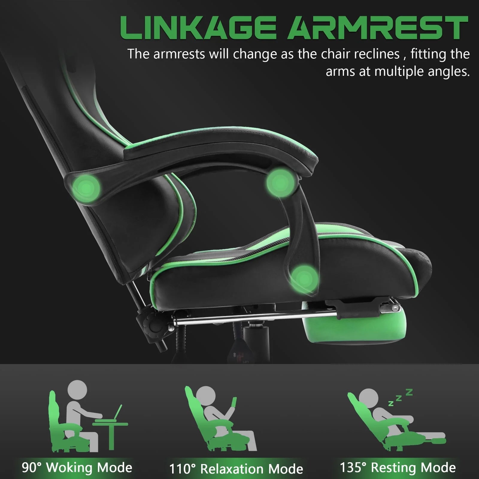 SOONTRANS Ergonomic High Back Gaming Chair with Footrest & Massage Lumbar Pillow, Green
