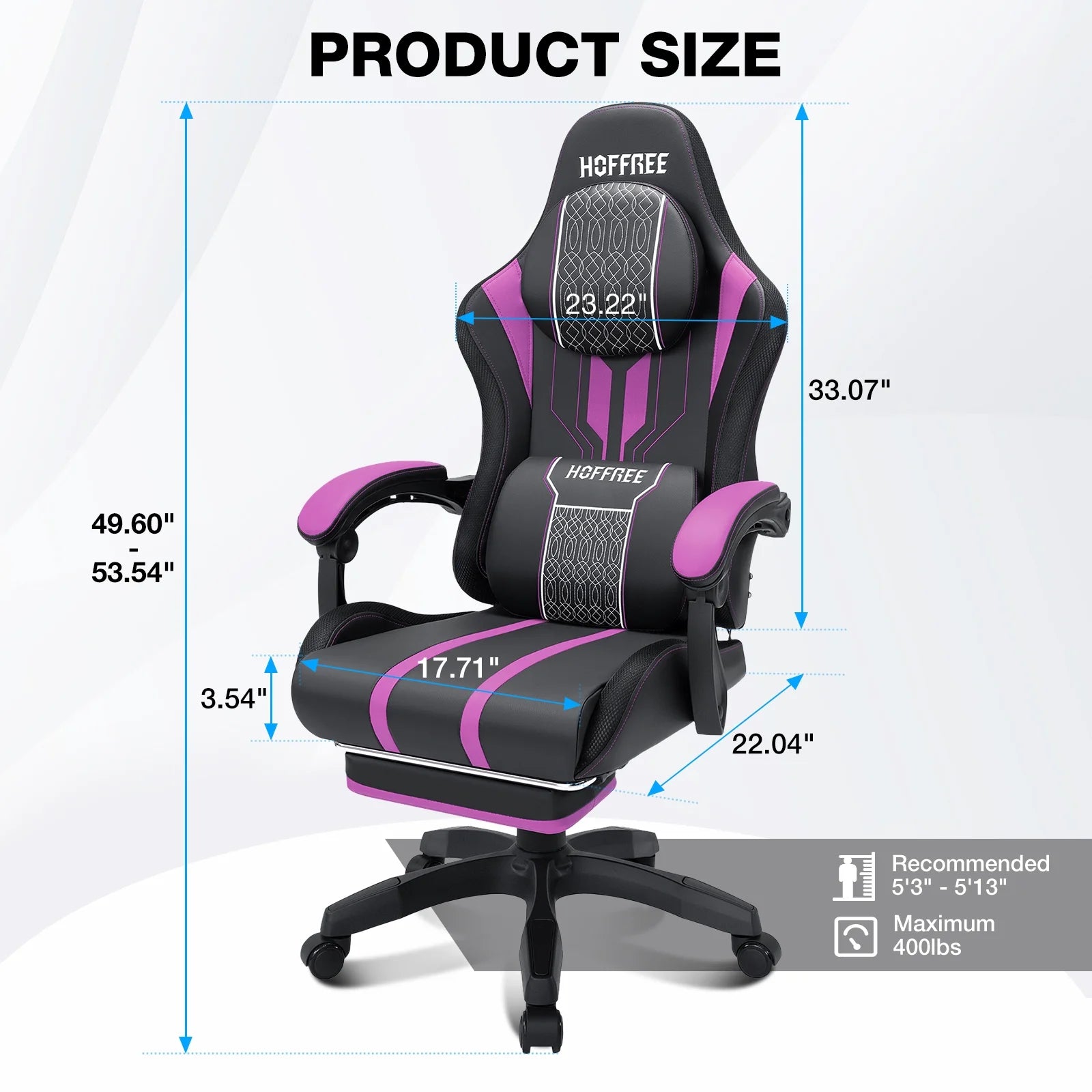Hoffree Gaming Chair with Bluetooth Speakers Big and Tall Gamer Chair with Footrest and Massage Game Chair with Lumbar Support and 360-Swivel Seat and Headrest for Adults, 400Lbs