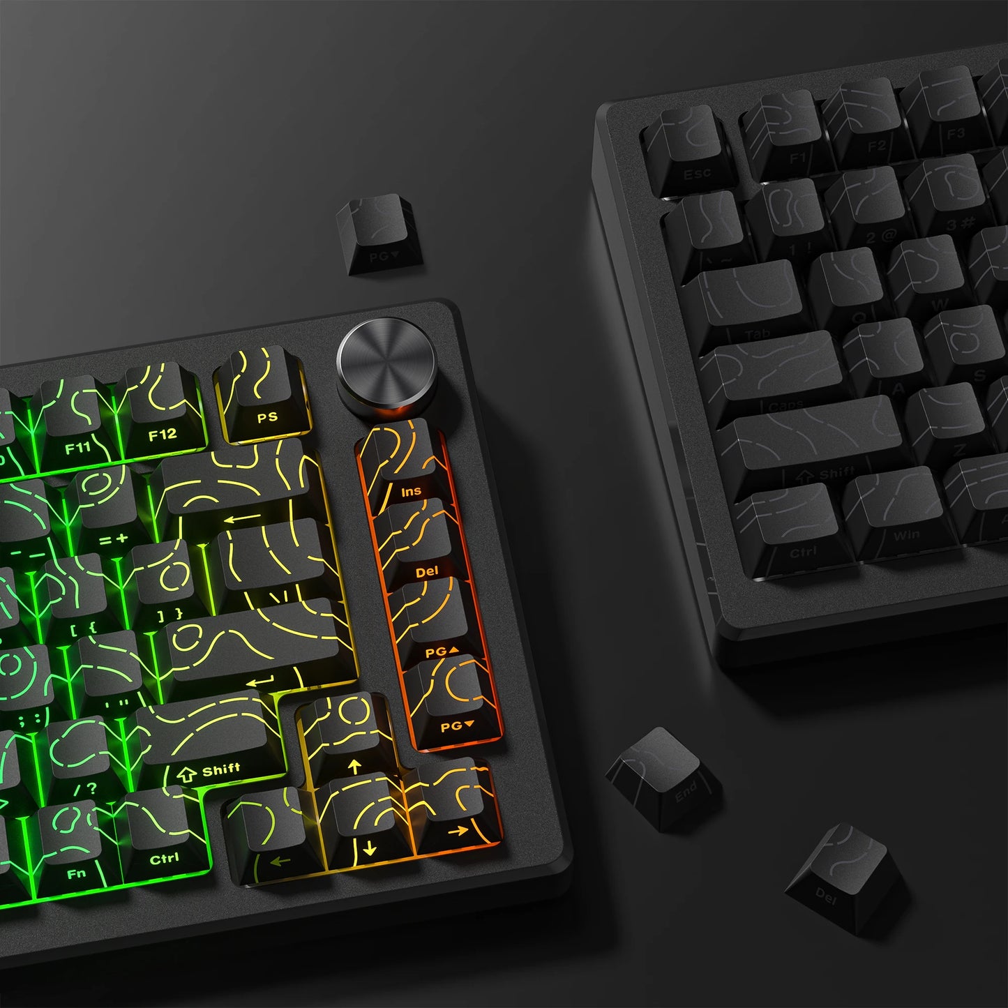 134 Key Black Topographic 4.0 PBT Keycaps Double Shot Side Print Shine through Backlit Key Caps for MX Gamer Mechanical Keyboard