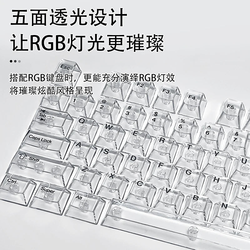 Crystal Transparent Cherry Profile Keycaps for Mechanical Gaming Keyboard ISO Enter PC Key Caps Side Carving Backlit RGB Keycap