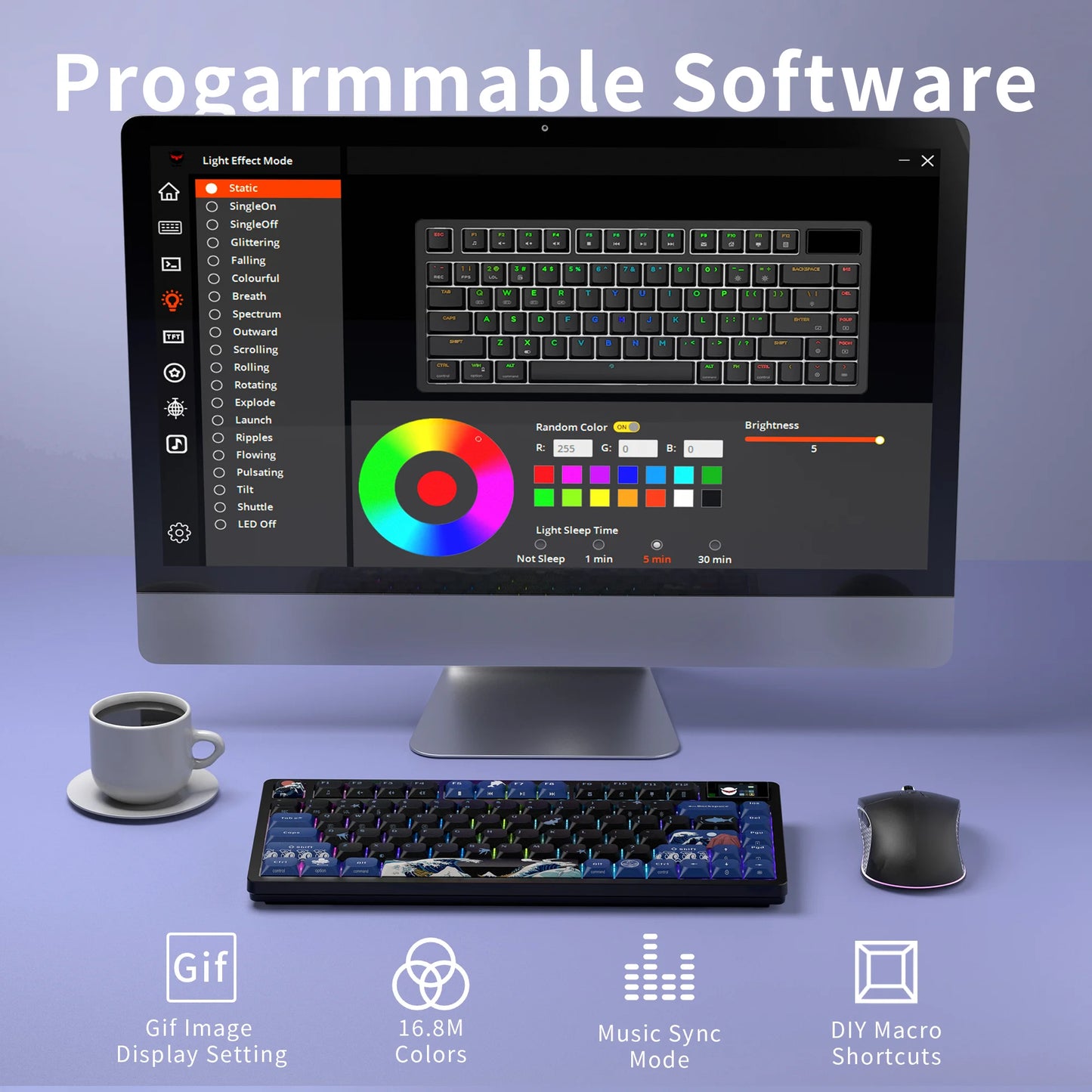 L75 PRO Wireless Low Profile Mechanical Keyboard Black Wave Kanagawa Tri-Mode Connection Gaming Keyboard Gasket-Mount Design
