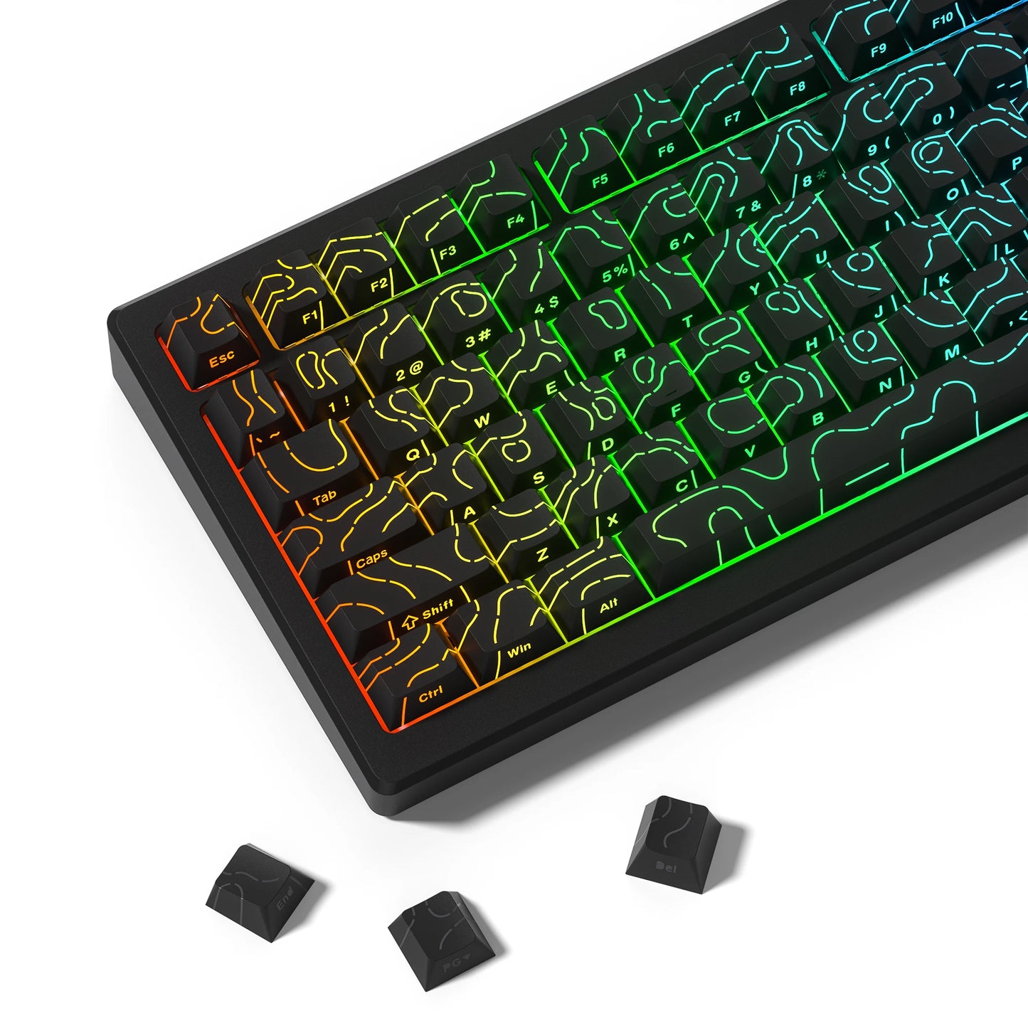 134 Key Black Topographic 4.0 PBT Keycaps Double Shot Side Print Shine through Backlit Key Caps for MX Gamer Mechanical Keyboard