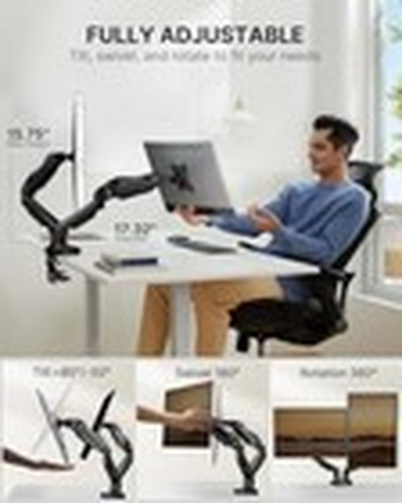 Dual Monitor Stand - Full Adjustable Monitor Desk Mount Swivel Vesa Black