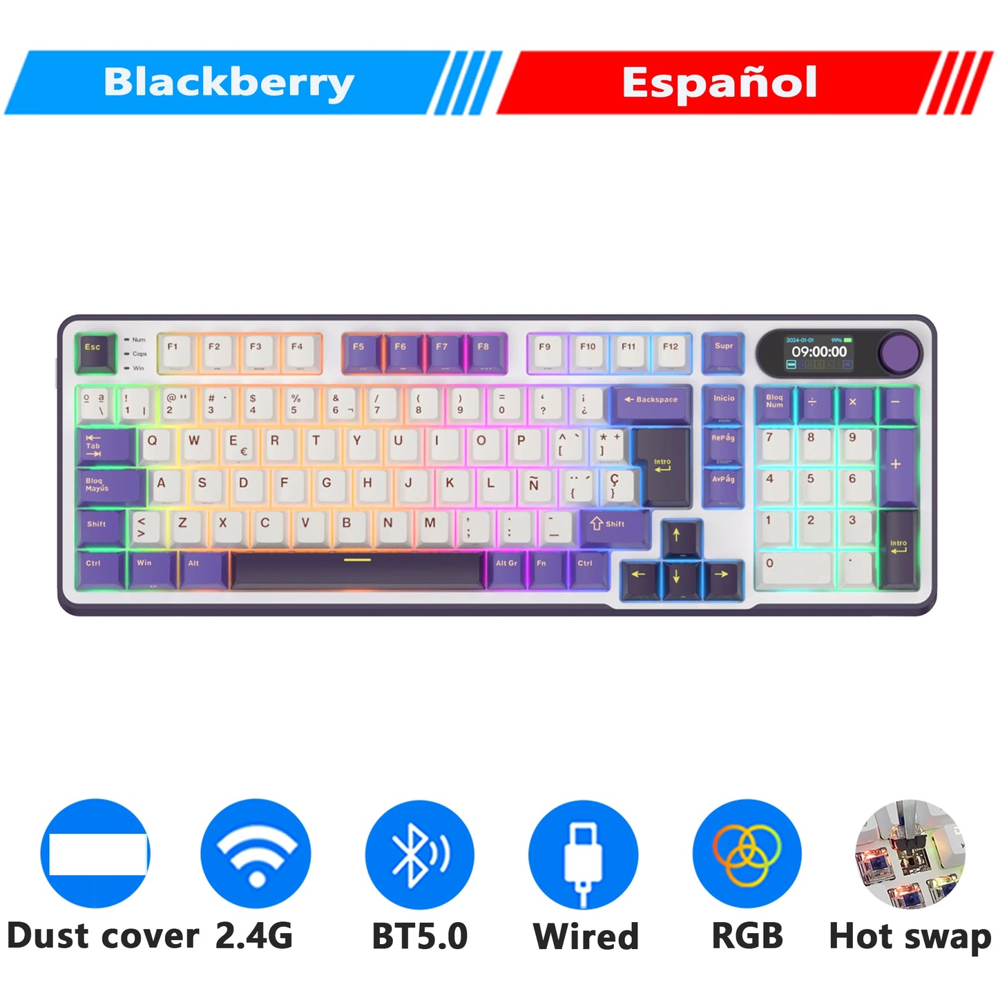 ROYAL KLUDGE S98 Mechanical Keyboard Top Mount TFT Screen 98 Keys RGB BT5.0/2.4G/USB-C Wireless Gamer Keyboard Hot Swappable