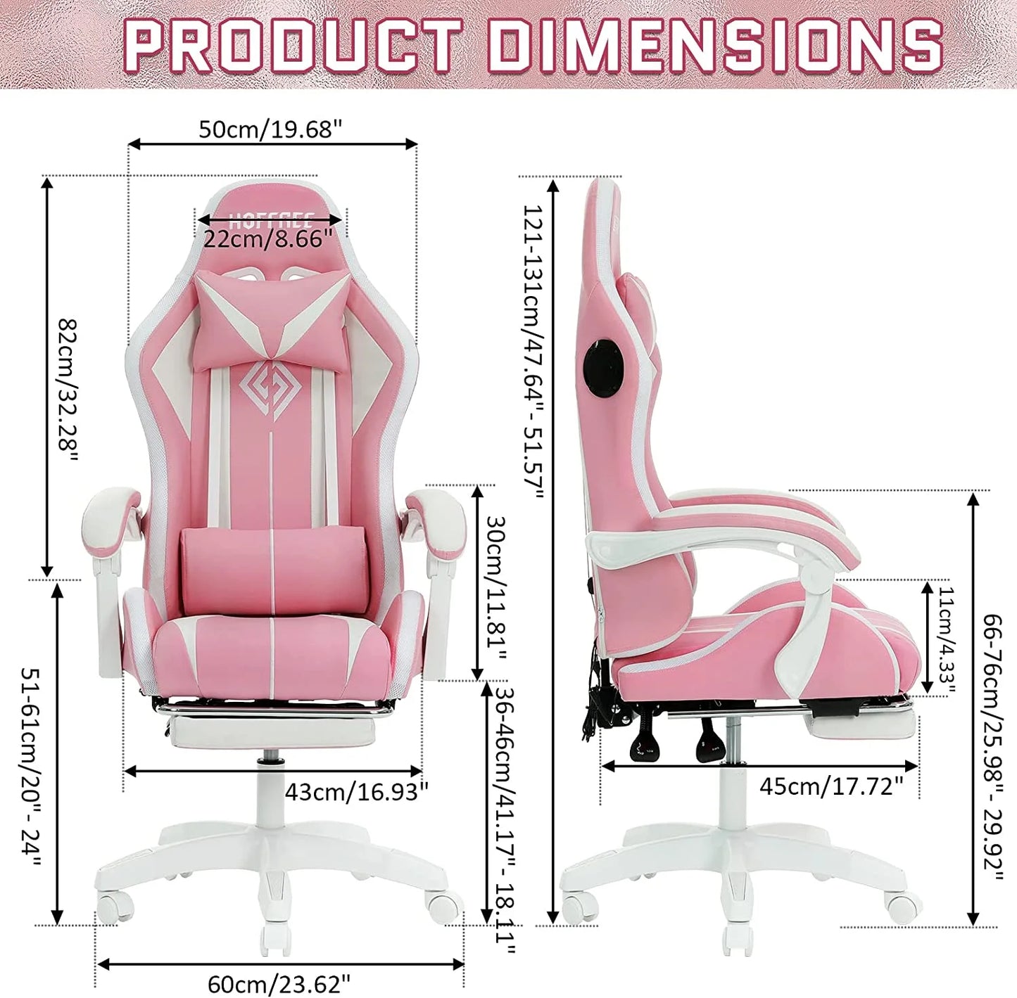 Gaming Chair with Bluetooth Speakers and Footrest Massage Office Chair with LED Lights Ergonomic Game Chair High Back with Lumbar Support and Headrest Adjustable Swivel for Adults 300Lb