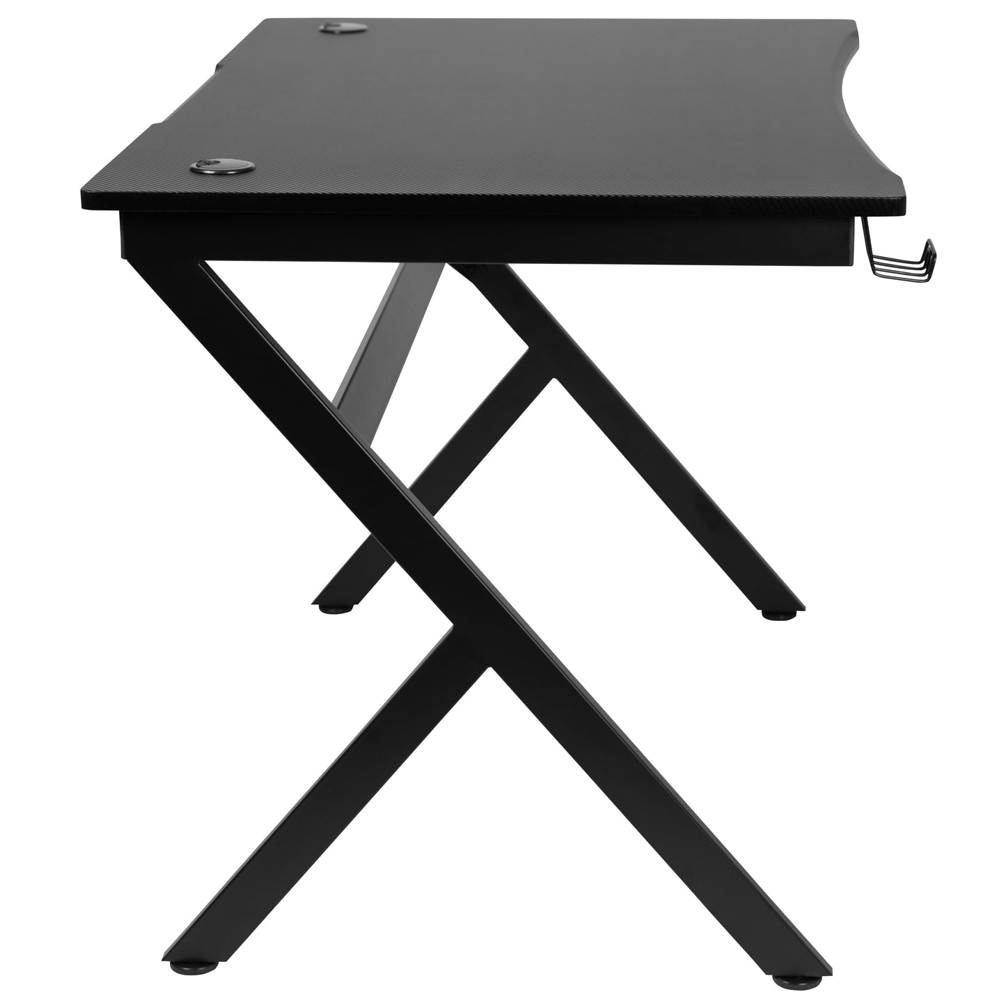 Emma + Oliver Black Computer Table Gaming Desk - Headphone Holder and 2 Cable Management Holes