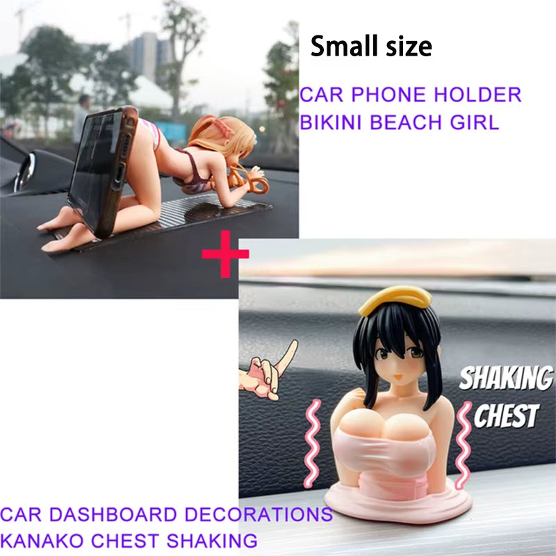 Car Phone Holder Bikini Beach Girl Cartoon Anime Cute Kanako Chest Shaking Ornaments Car Dashboard Decoration Interior