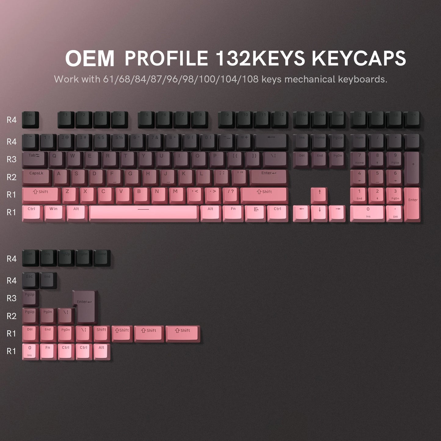 134 Key Black Topographic 4.0 PBT Keycaps Double Shot Side Print Shine through Backlit Key Caps for MX Gamer Mechanical Keyboard