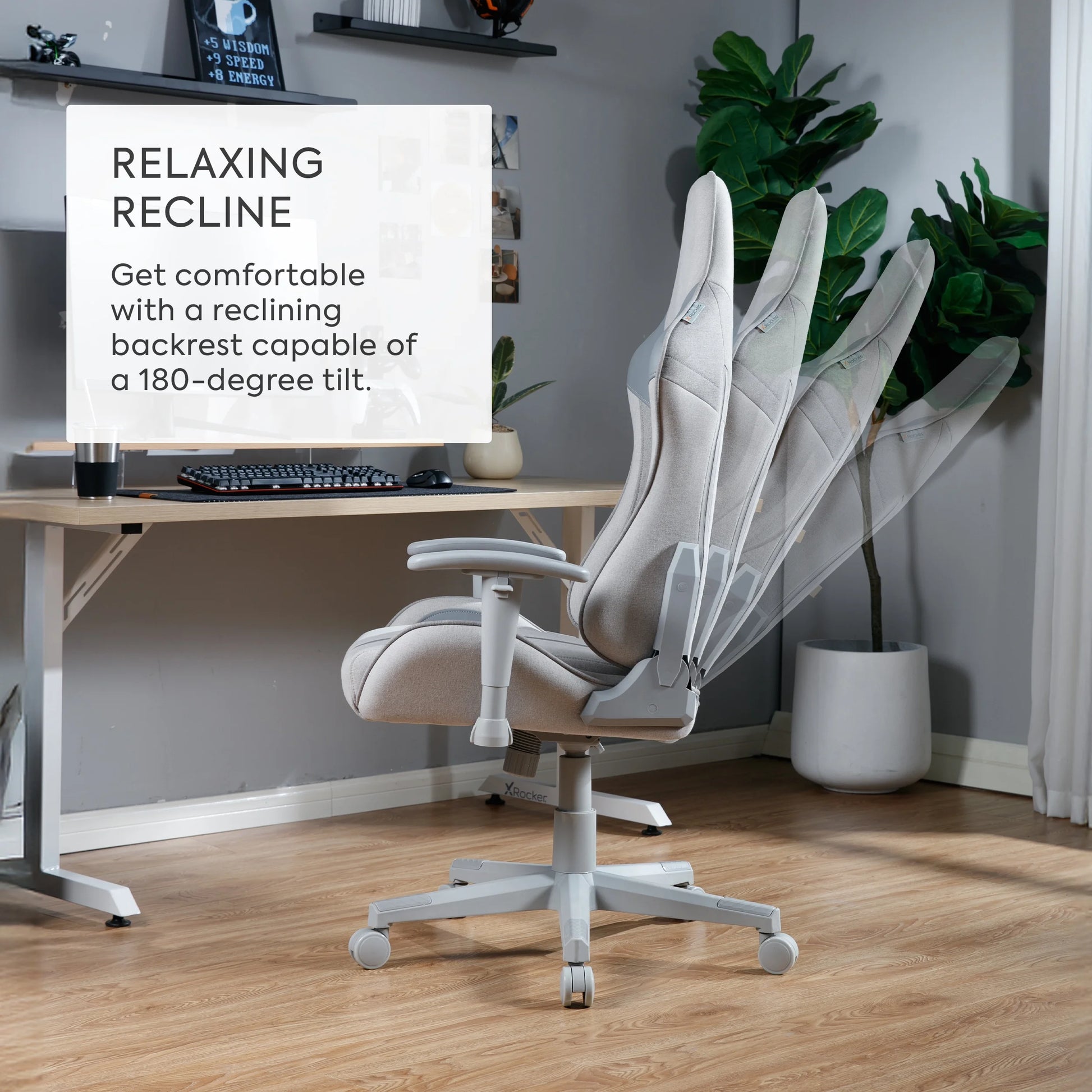 Mysa Fabric PC Gaming Chair with Lumbar Support, Gray