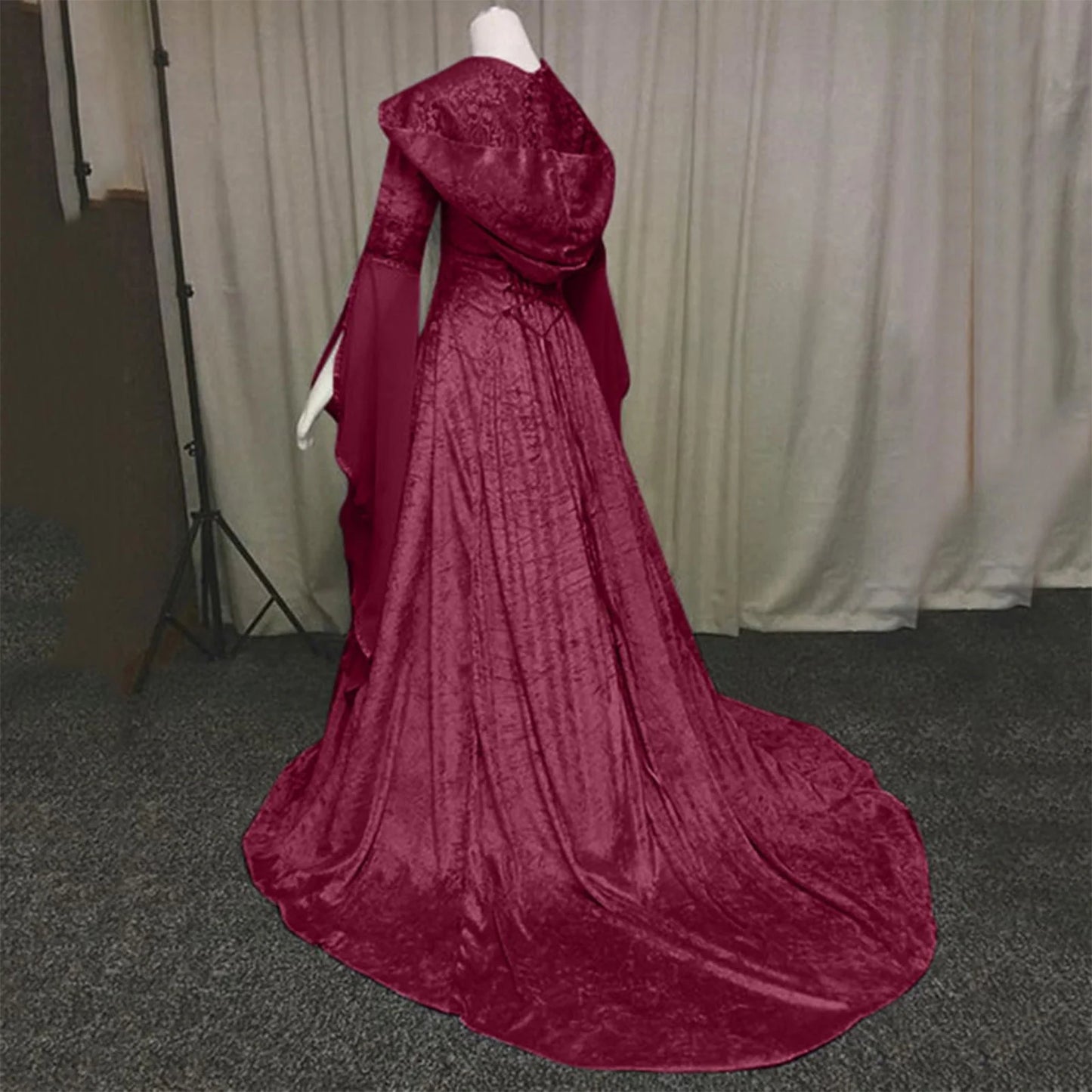 Women'S Hooded Gothic Dres Long Sleeve Hooded a Line Tiered Midi Dress Gothic Dresses for Ladies Lace Bow Tie Gothic Dress Floor Length Cosplay Dress Red M