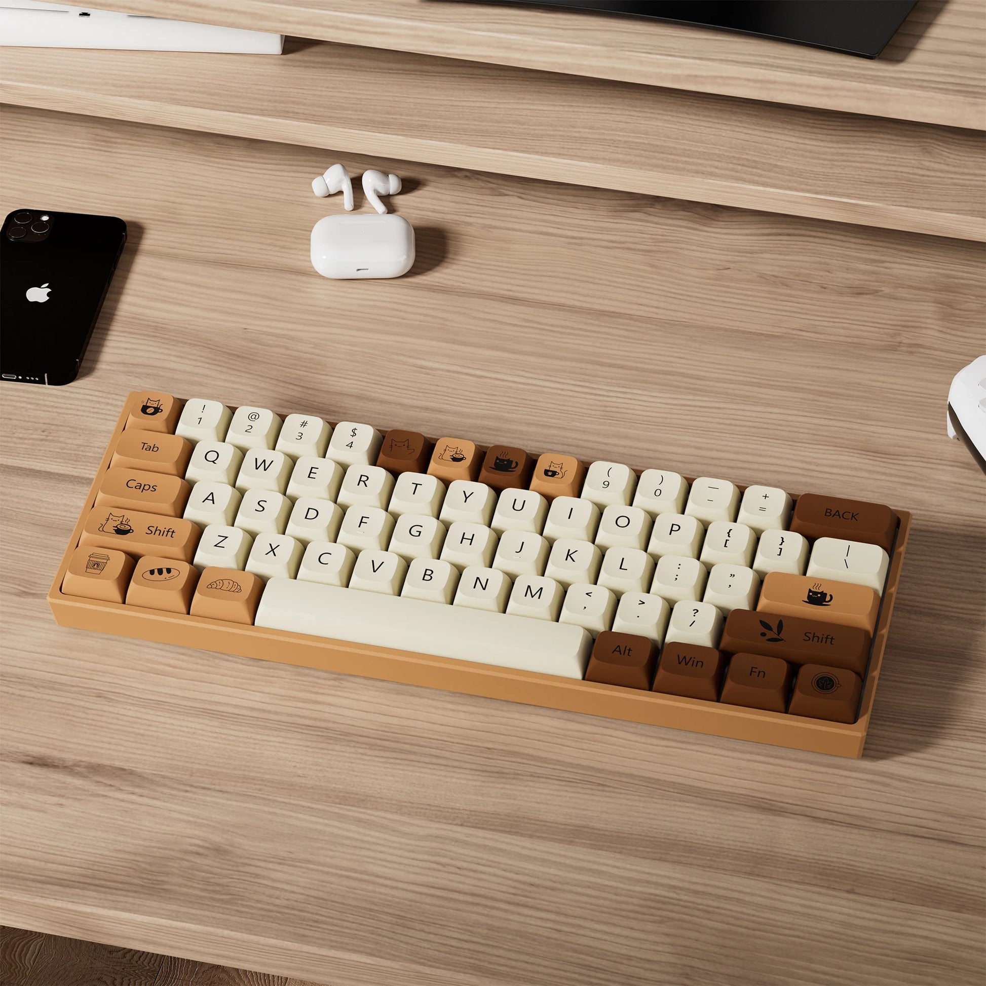 138 Keys Coffee Cat PBT Keycap 5 Sides DYE-SUB XDA Profile Customized Keycaps for Cherry MX Switch Gamer Mechanical Keyboards