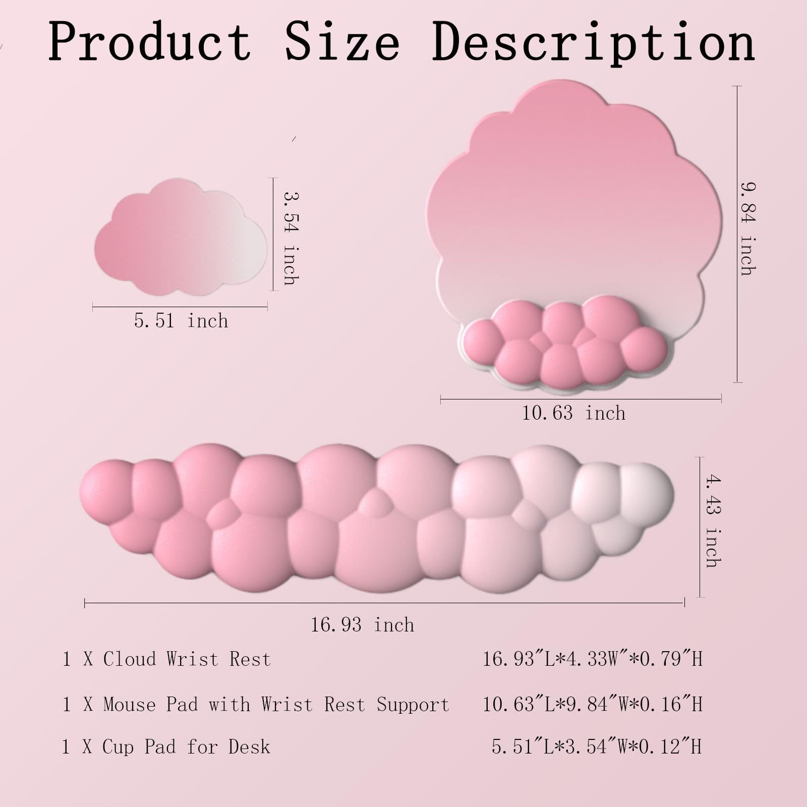Cloud Wrist Rest Keyboard Pink Mouse Pad Set with Wrist Rest Ergonomic Wrist ...