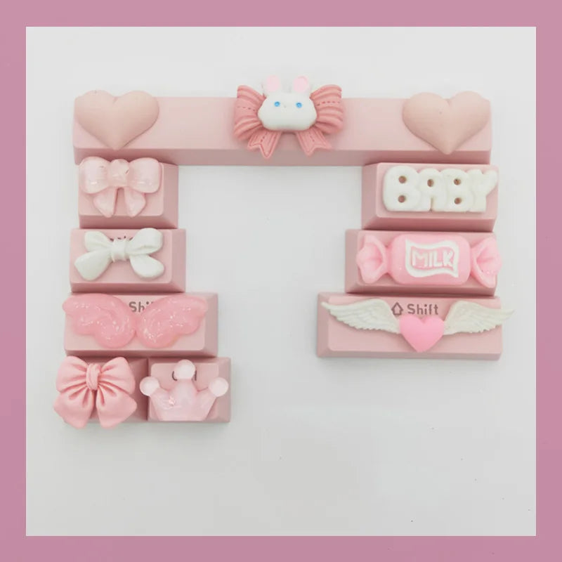 Lovely Cartoon Keycap Handmade Space Keycap Shift Backspace Enter Tab Supplement Combination Keycaps for DIY Mechanical Keyboard