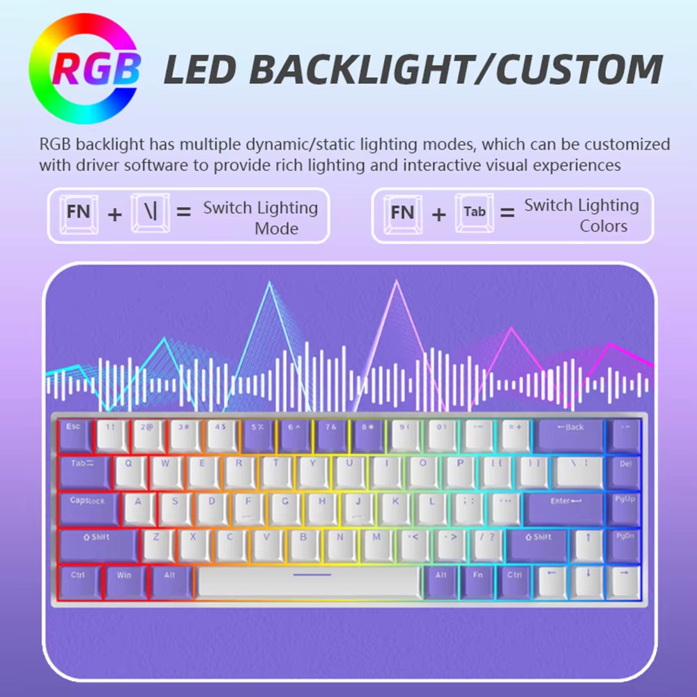 G68 Bluetooth Wireless Gaming Mechanical Keyboard Custom RGB Light Hot-Swappable Switch 68 Keys for Tablet Computer Work Gamer
