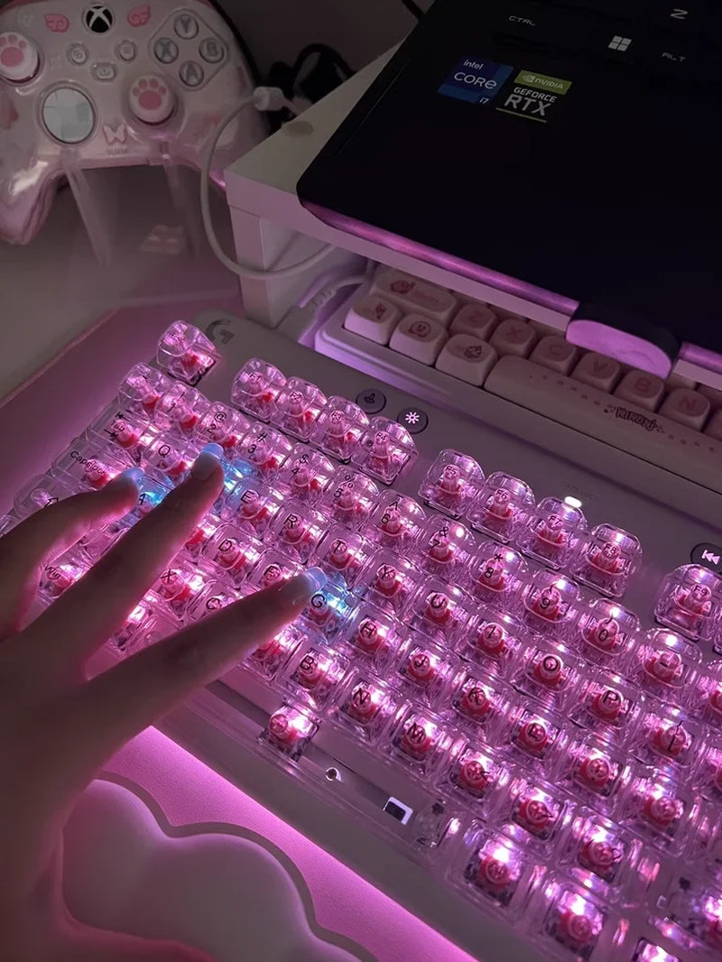 Crystal Transparent Cherry Profile Keycaps for Mechanical Gaming Keyboard ISO Enter PC Key Caps Side Carving Backlit RGB Keycap