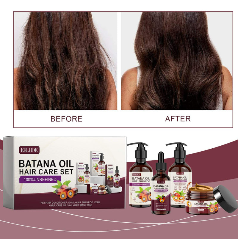 Batana Oil Voluminous Hair Care Set Repairs Frizzy Hair, Nourishes Smooth Hair and Provides Hair Care