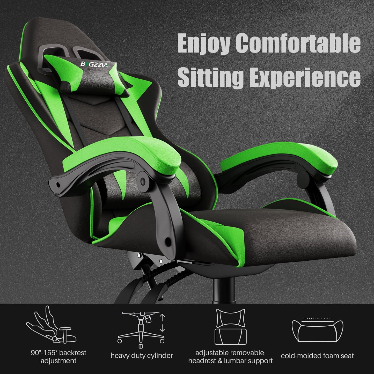 Gaming Chair Office Chair, Ergonomic Game Chair with Headrest & Lumbar Pillow, Green
