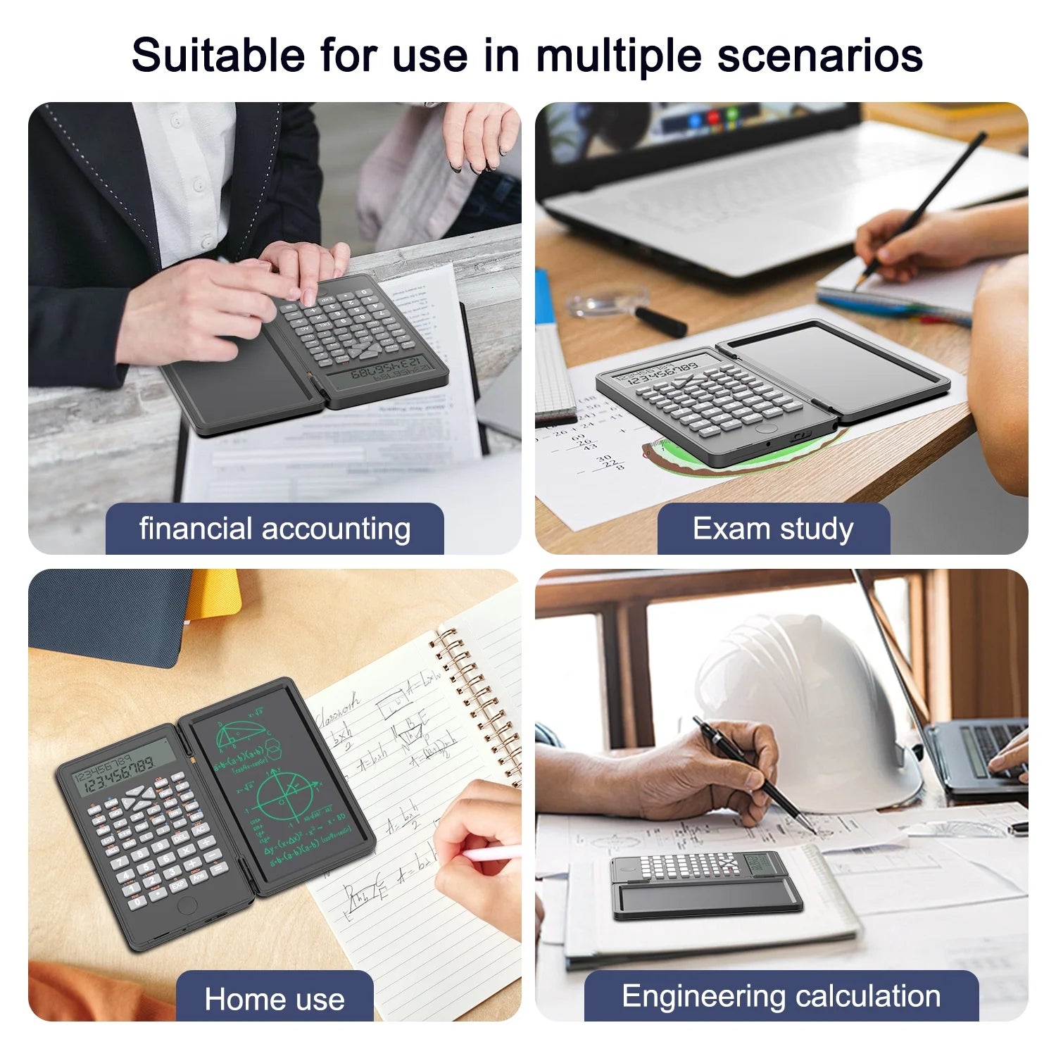 Desktop Scientific Calculator with Erasable Writing Board, 10-Digit LCD Display Foldable Desk Calculator, 2 Line Physics Calculator for School Students, Financial, Office, Business, Engineering