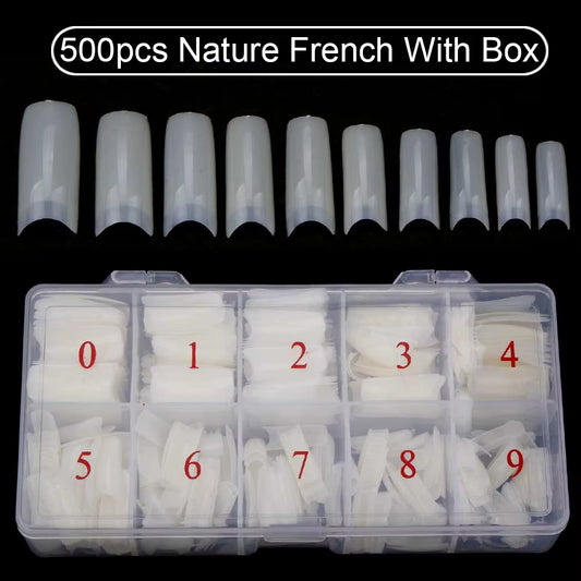 Nail Capsule 500 Pcs/Box Natural French Manicure False Nails Artificial Nail Tips False Nails with Design Transparent Nails Tool