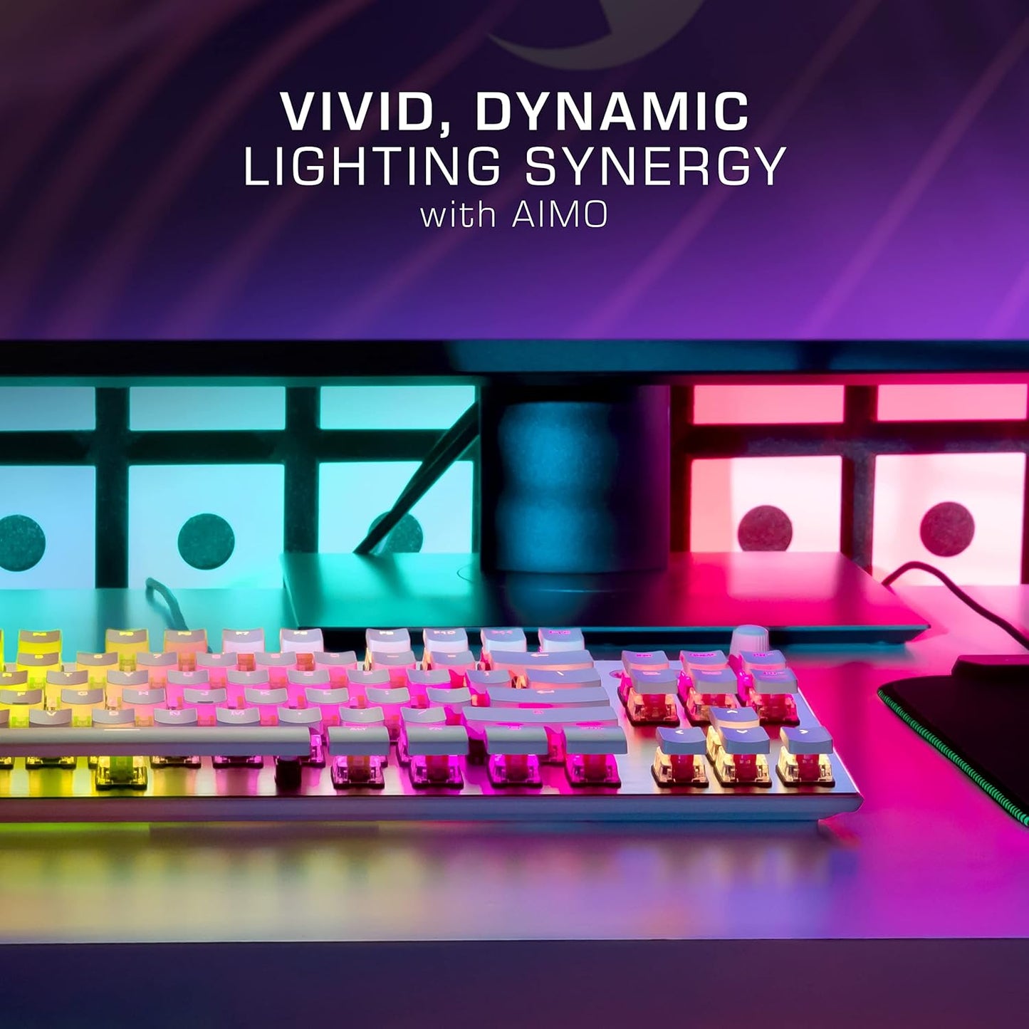 Vulcan TKL Pro PC USB-C Gaming Keyboard, Linear Optical Titan Switch, AIMO RGB Lighting, Tenkeyless Mechanical Feel Speed Keystroke, Low Profile Ergonomic Design for Wrist Rest Support, White