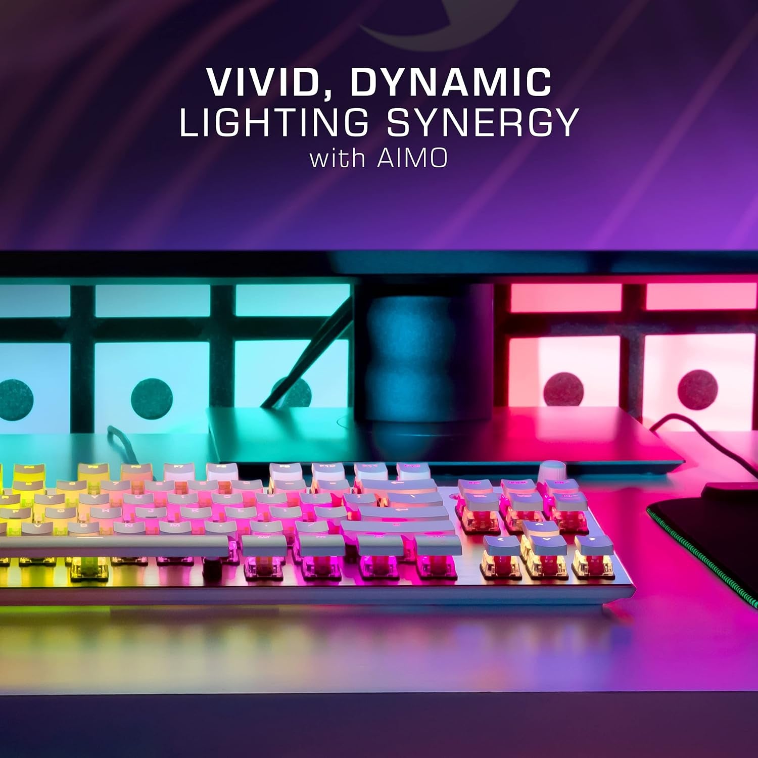 Vulcan TKL Pro PC USB-C Gaming Keyboard, Linear Optical Titan Switch, AIMO RGB Lighting, Tenkeyless Mechanical Feel Speed Keystroke, Low Profile Ergonomic Design for Wrist Rest Support, White