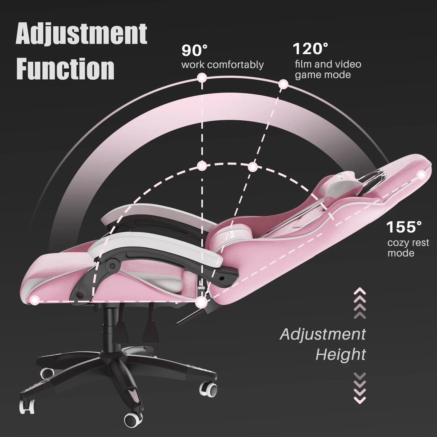 Gaming Chair, Ergonomic Game Chair with Headrest & Lumbar Pillow, Pink