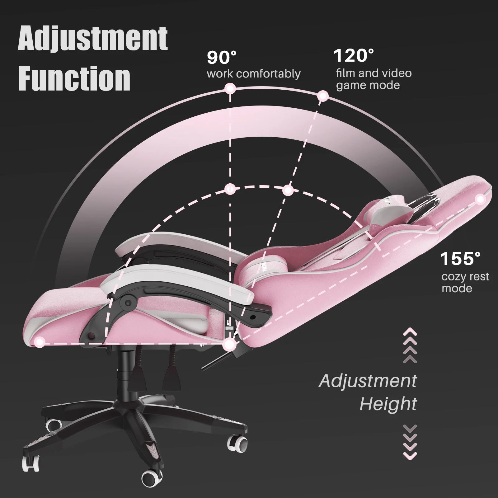 Gaming Chair, Ergonomic Game Chair with Headrest & Lumbar Pillow, Pink