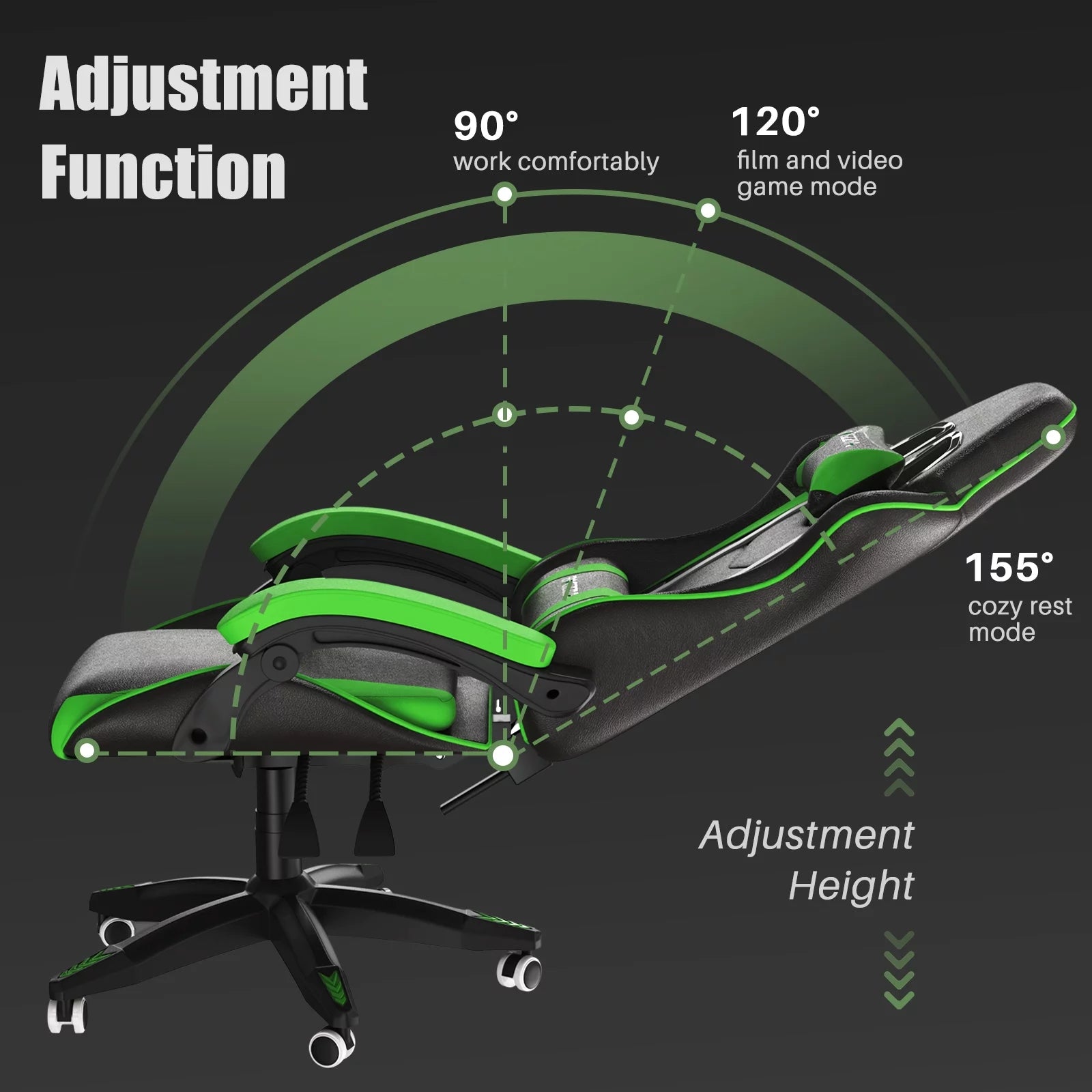 Gaming Chair Office Chair, Ergonomic Game Chair with Headrest & Lumbar Pillow, Green