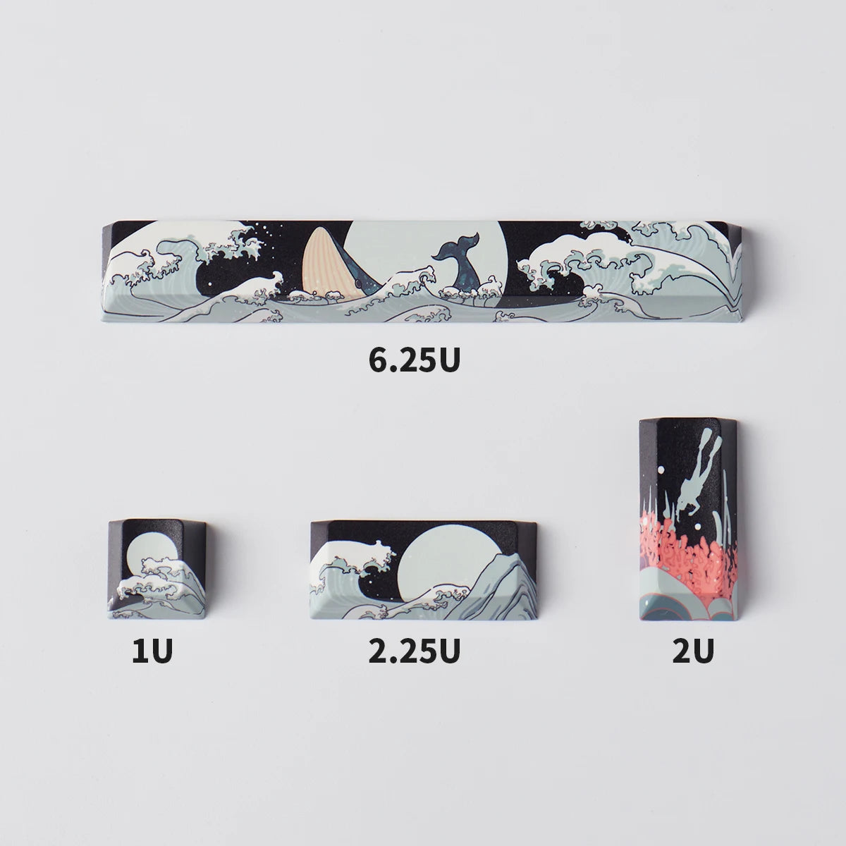 Coral Sea Keycap 4PCS Keycaps Cherry Profile Dye-Sub PBT Keycaps Space Bar 6.25U ESC Enter Custom Keycap for Mechanical Keyboard