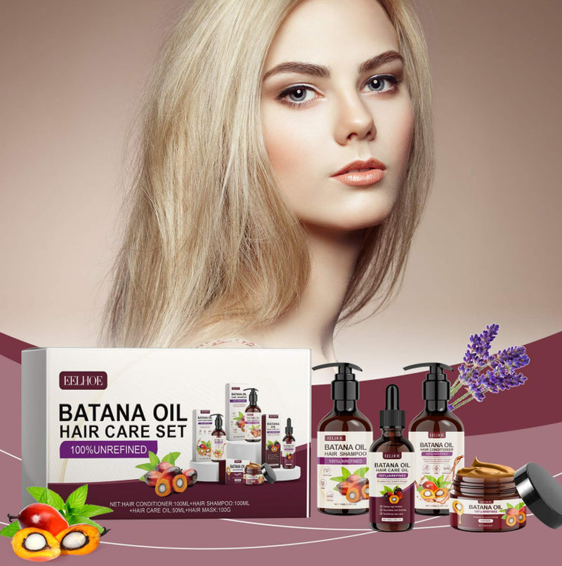 Batana Oil Voluminous Hair Care Set Repairs Frizzy Hair, Nourishes Smooth Hair and Provides Hair Care