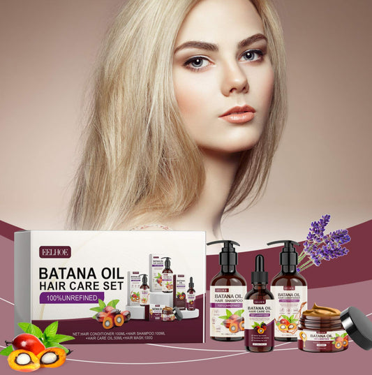 Batana Oil Voluminous Hair Care Set Repairs Frizzy Hair, Nourishes Smooth Hair and Provides Hair Care