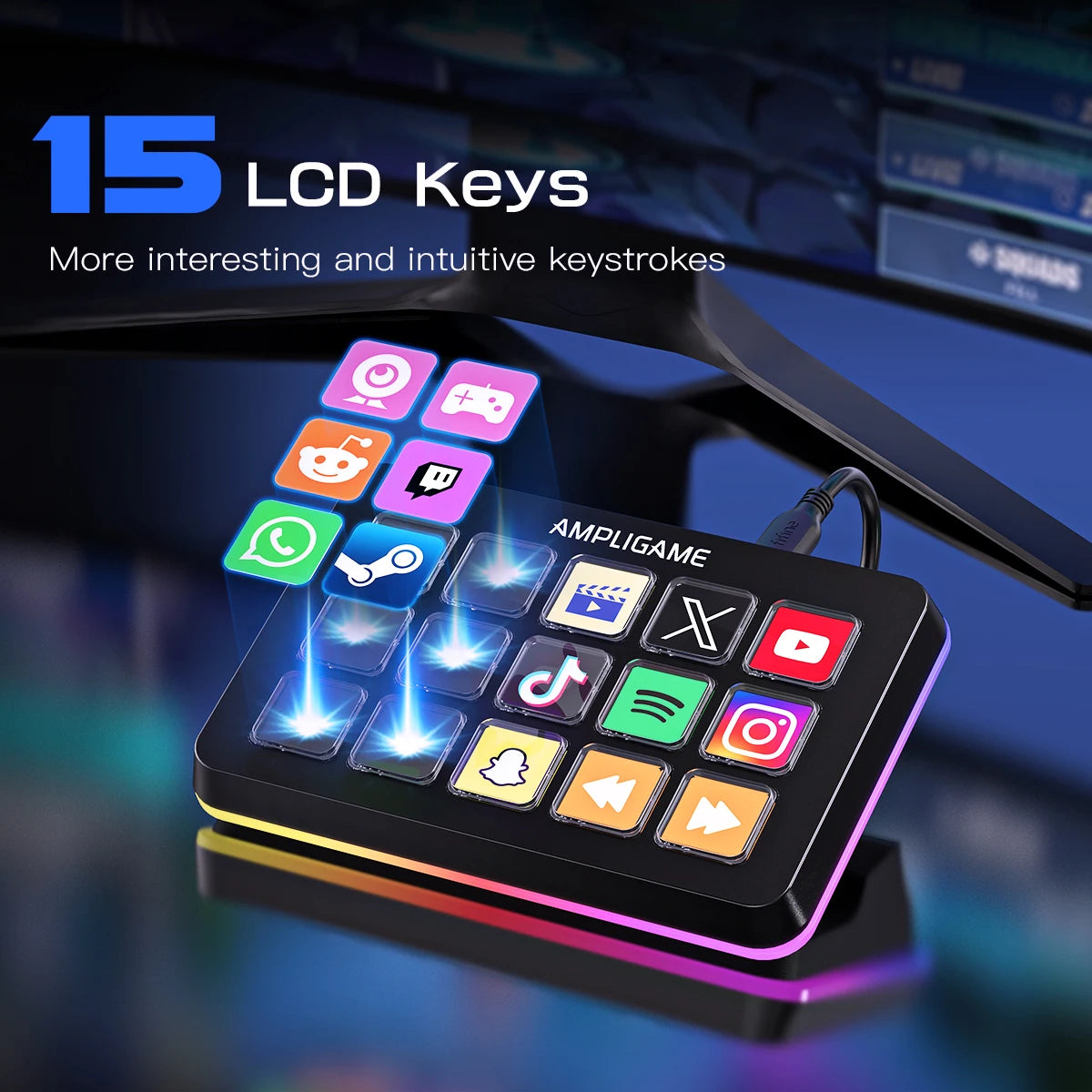 Stream Controller with 15 Macro Keys,Streaming Deck with Trigger Actions in App Software Obs/Twitch/Youtube,For Mac&Pc-D6